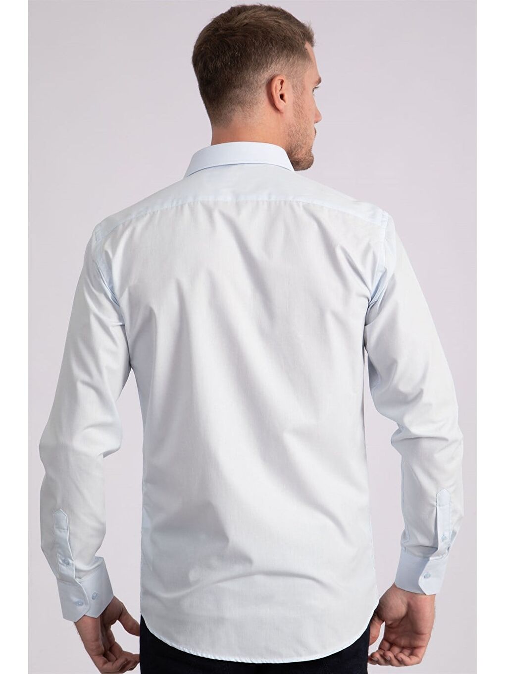 Modern Slim Fit Uzun Kollu Pamuklu Kolay Ütü Erkek Mavi Gömlek-3