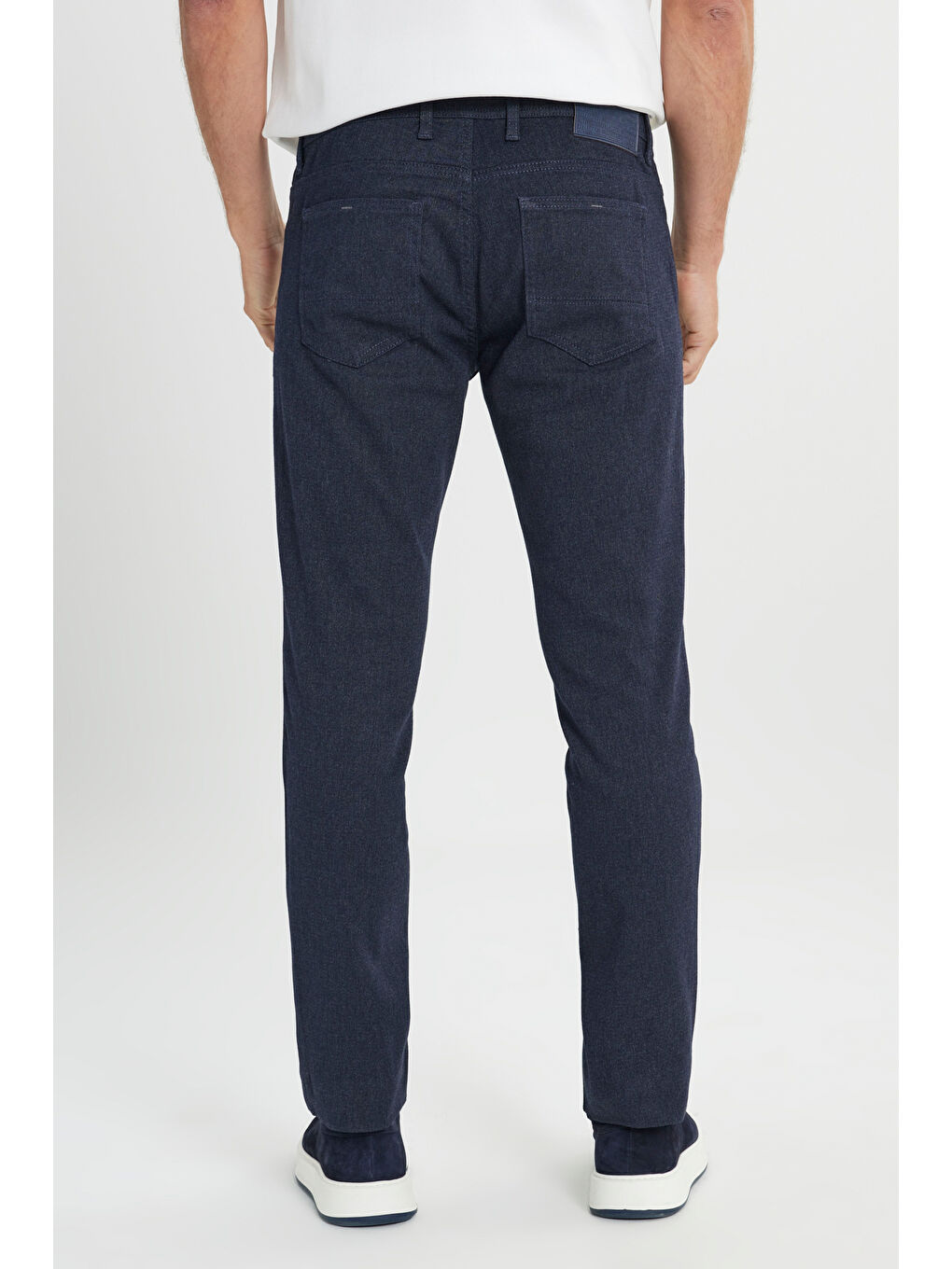Erkek Lacivert Pamuklu Slim Fit Dar Kesim 5 Cep Armürlü Esnek Casual Pantolon-5
