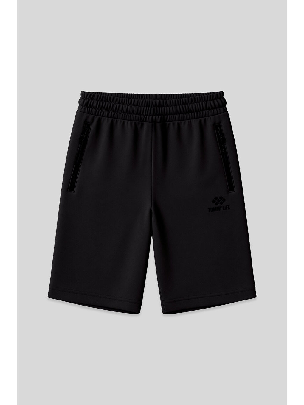 Siyah Gizli Fermuar Arka Cepli Bağcıklı Standart Kalıp Erkek Şort - 81136