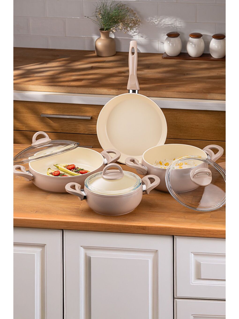 Pembe Crystal 7 Parça Güveç Seti Rose