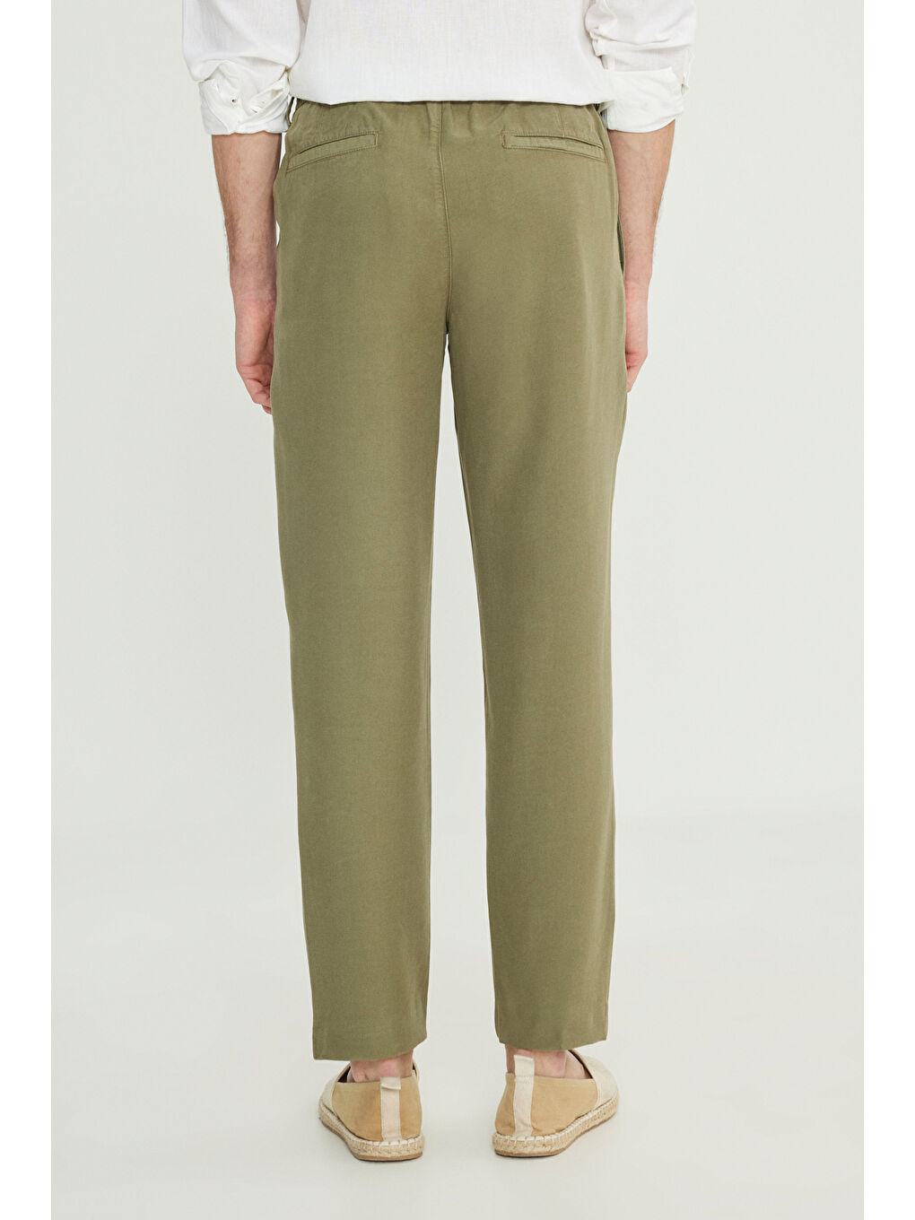 Erkek Haki Yumuşak Dokulu Slim Fit Dar Kesim Beli Bağlamalı Yan Cep Pantolon-5