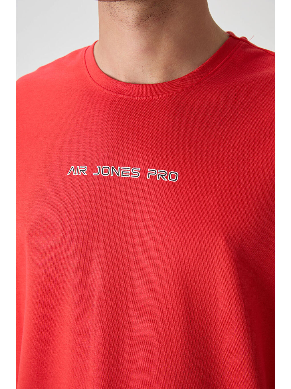 Kırmızı Pamuklu Kalın Yüzeyi Dokulu  Fit  Baskılı Erkek Tişört - 88364-2