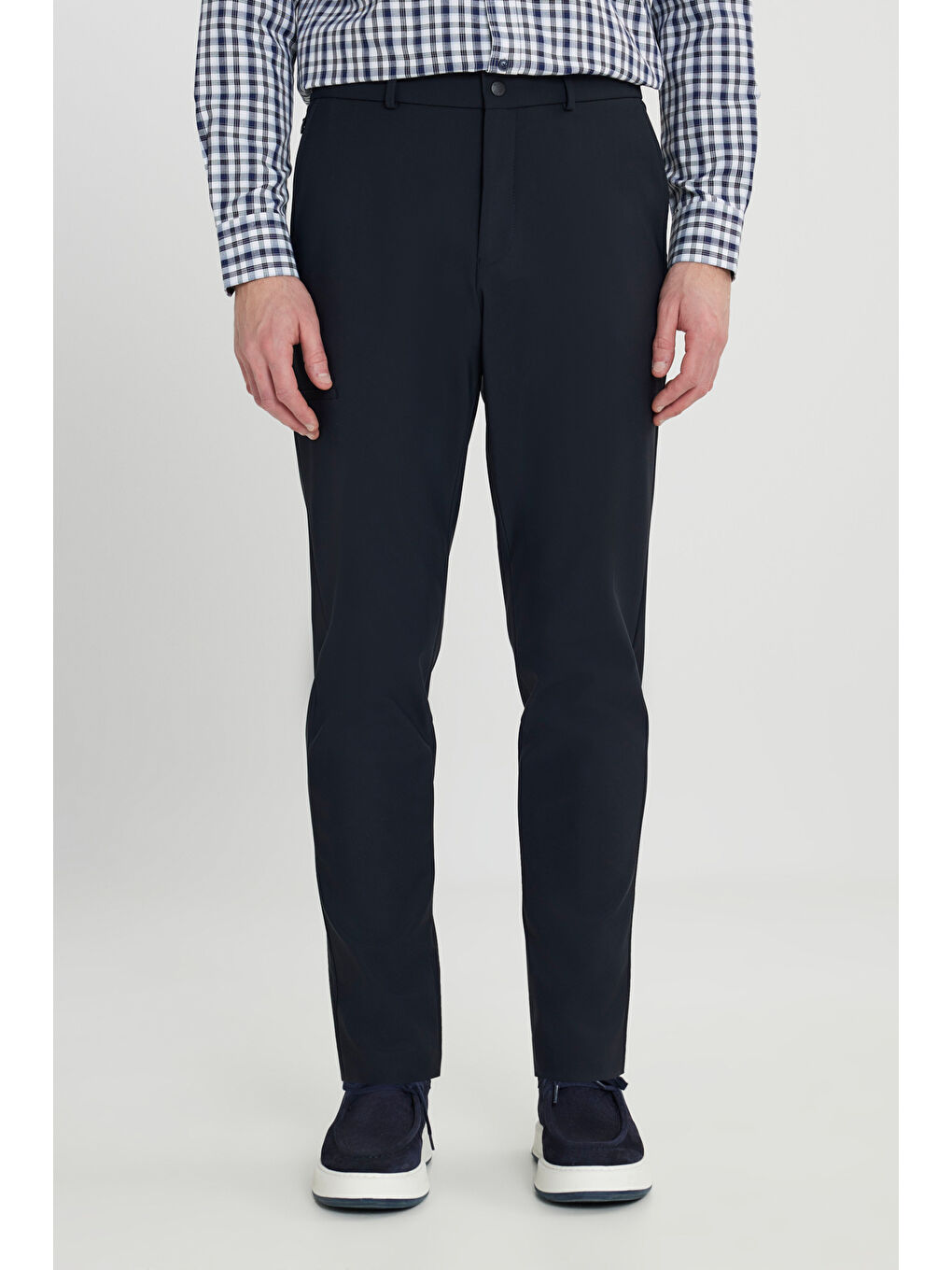 Erkek Lacivert Slim Fit Dar Kesim Beli Bağlamalı Yan Cep Esnek Casual Pantolon