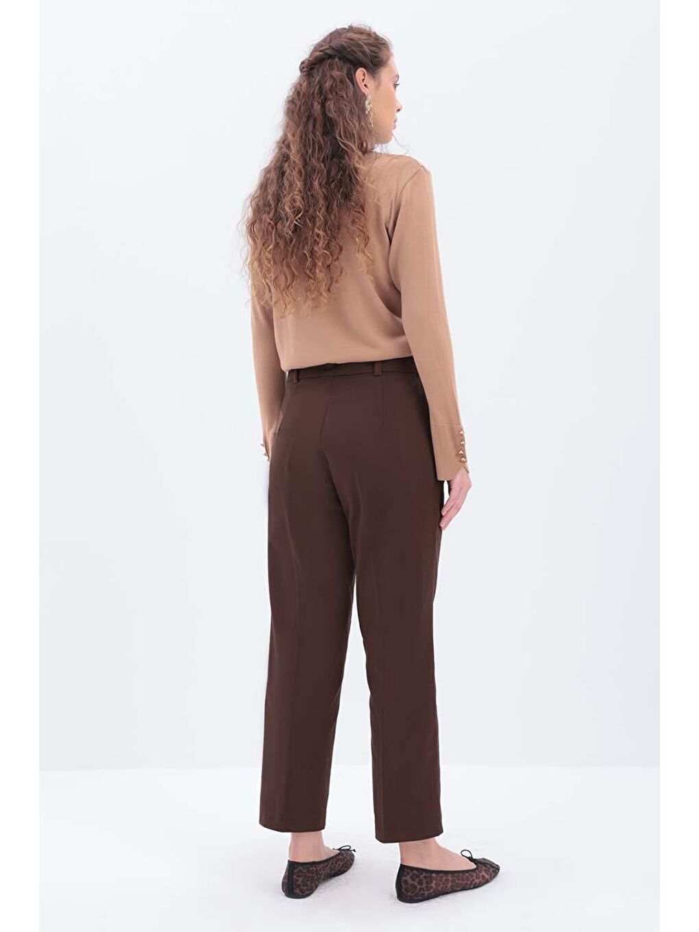 Kahverengi Kahve Süs Cep Kapaklı Pensli Havuç Pantolon-3
