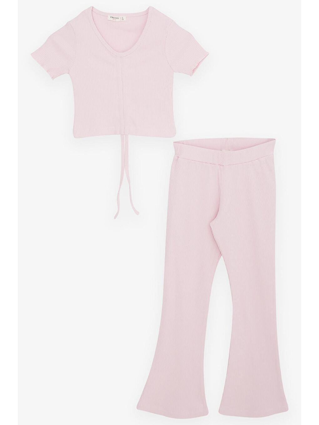 Kız Çocuk İspanyol Paça Taytlı Crop Takım Pembe (5 Yaş)