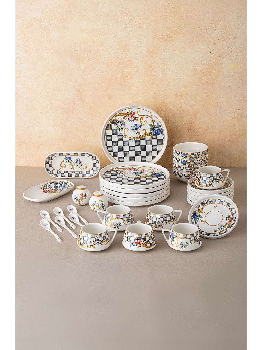 Beyaz Victoria Porselen 32 Parça 6 Kişilik Kahvaltı/Servis Takımı-1