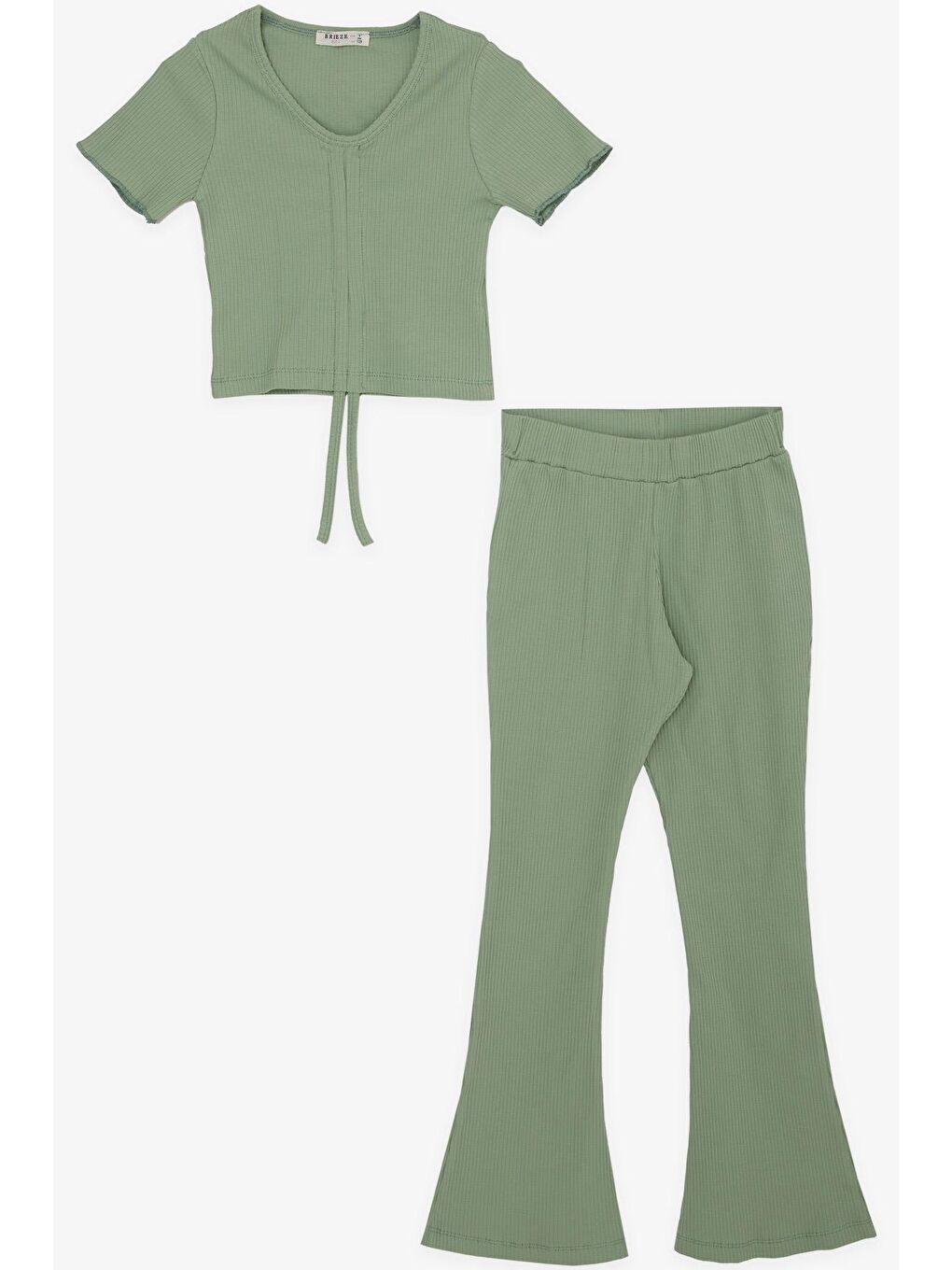 Turkuaz Kız Çocuk İspanyol Paça Taytlı Crop Takım Mint Yeşili (5-10 Yaş)