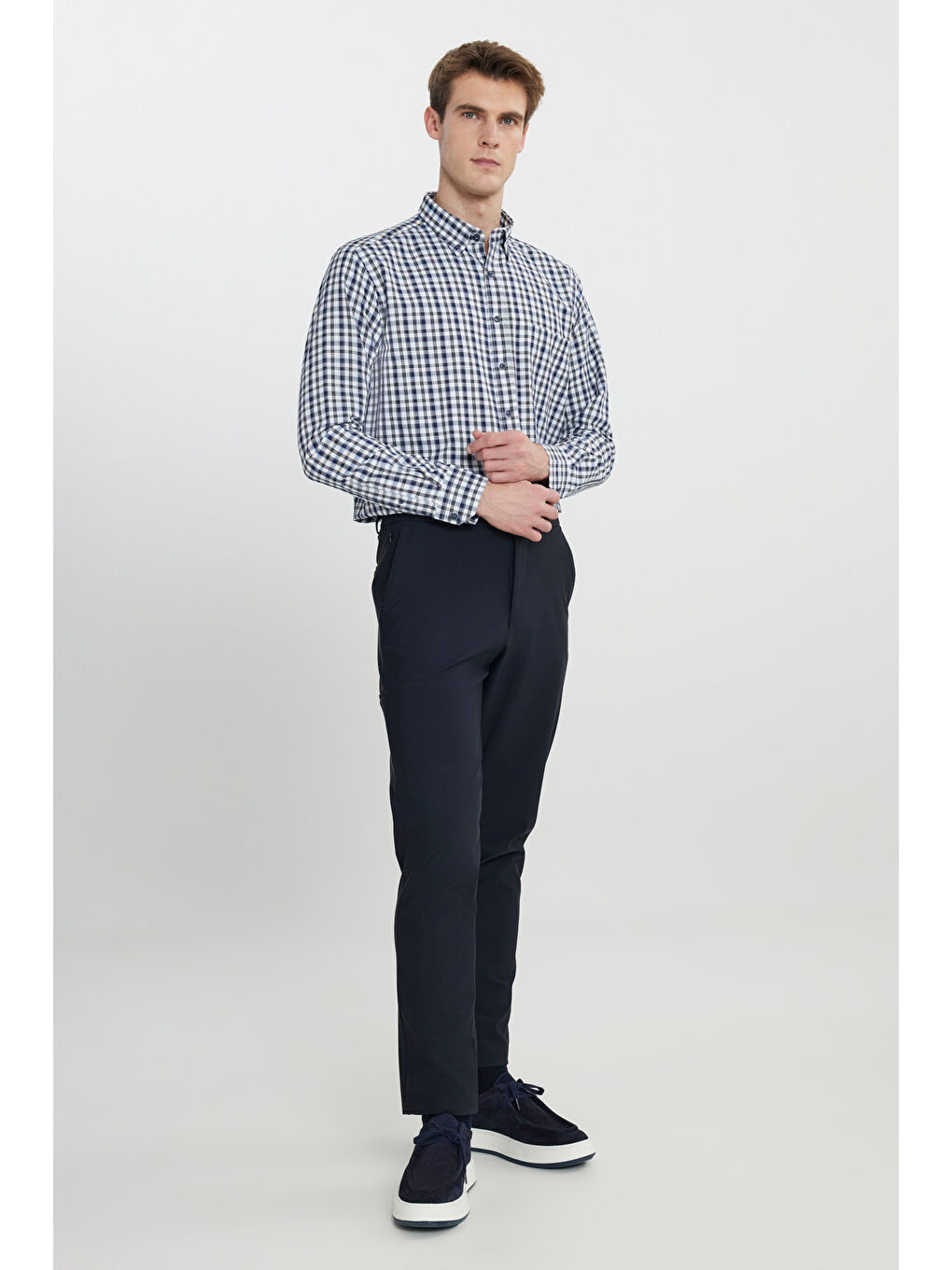 Erkek Lacivert Slim Fit Dar Kesim Beli Bağlamalı Yan Cep Esnek Casual Pantolon-2