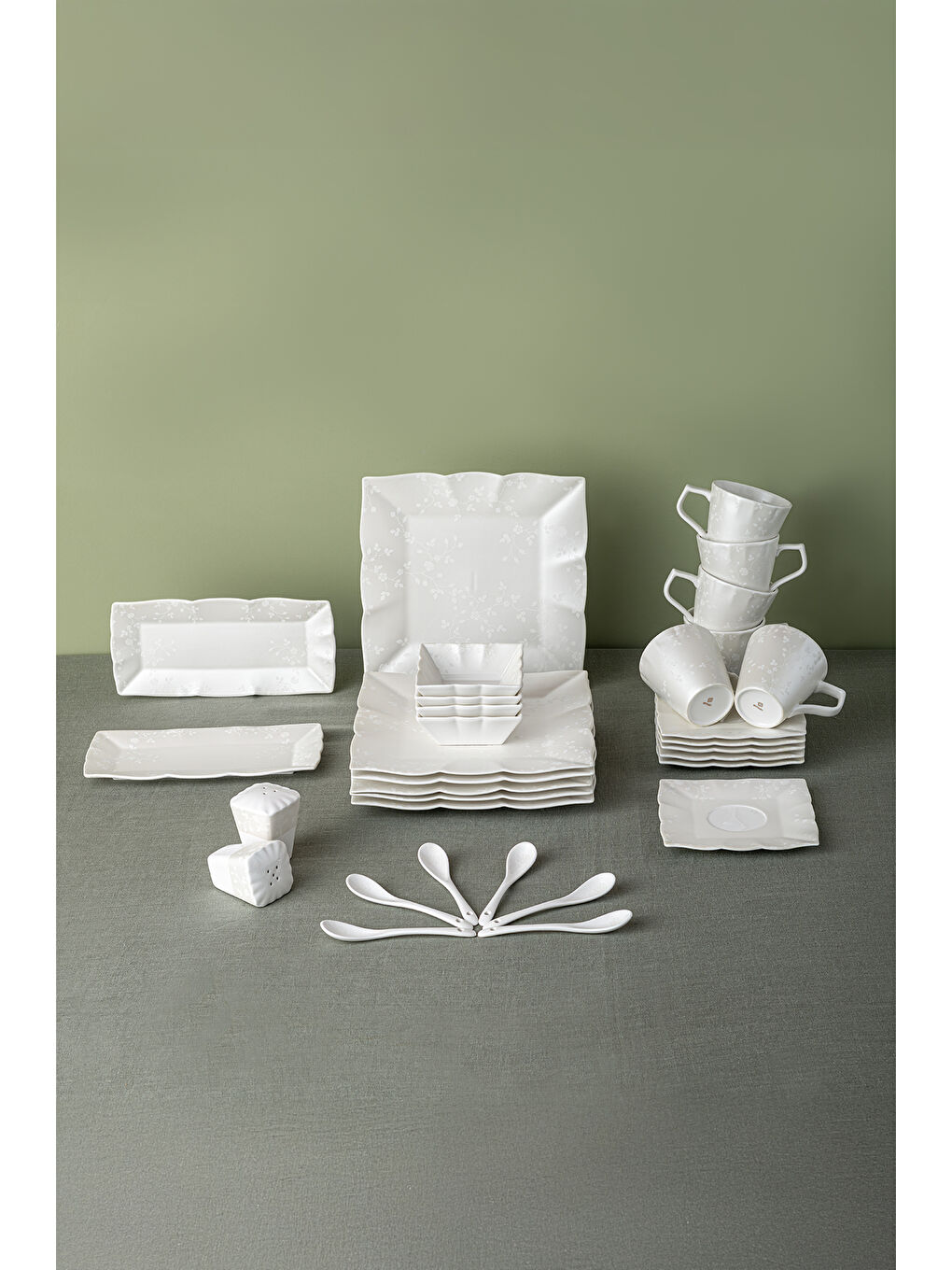 Beyaz Bahar Porselen 32 Parça 6 Kişilik Kahvaltı/Servis Takımı-1