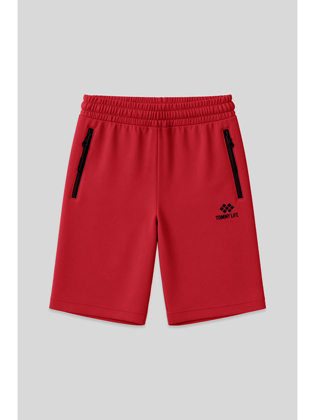Kırmızı Gizli Fermuar Arka Cepli Bağcıklı Standart Kalıp Erkek Şort - 81136-0