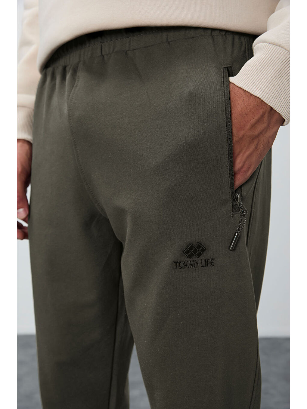 Haki Fermuar Cepli Standart Kalıp Erkek Jogger Eşofman Altı- 84651-3