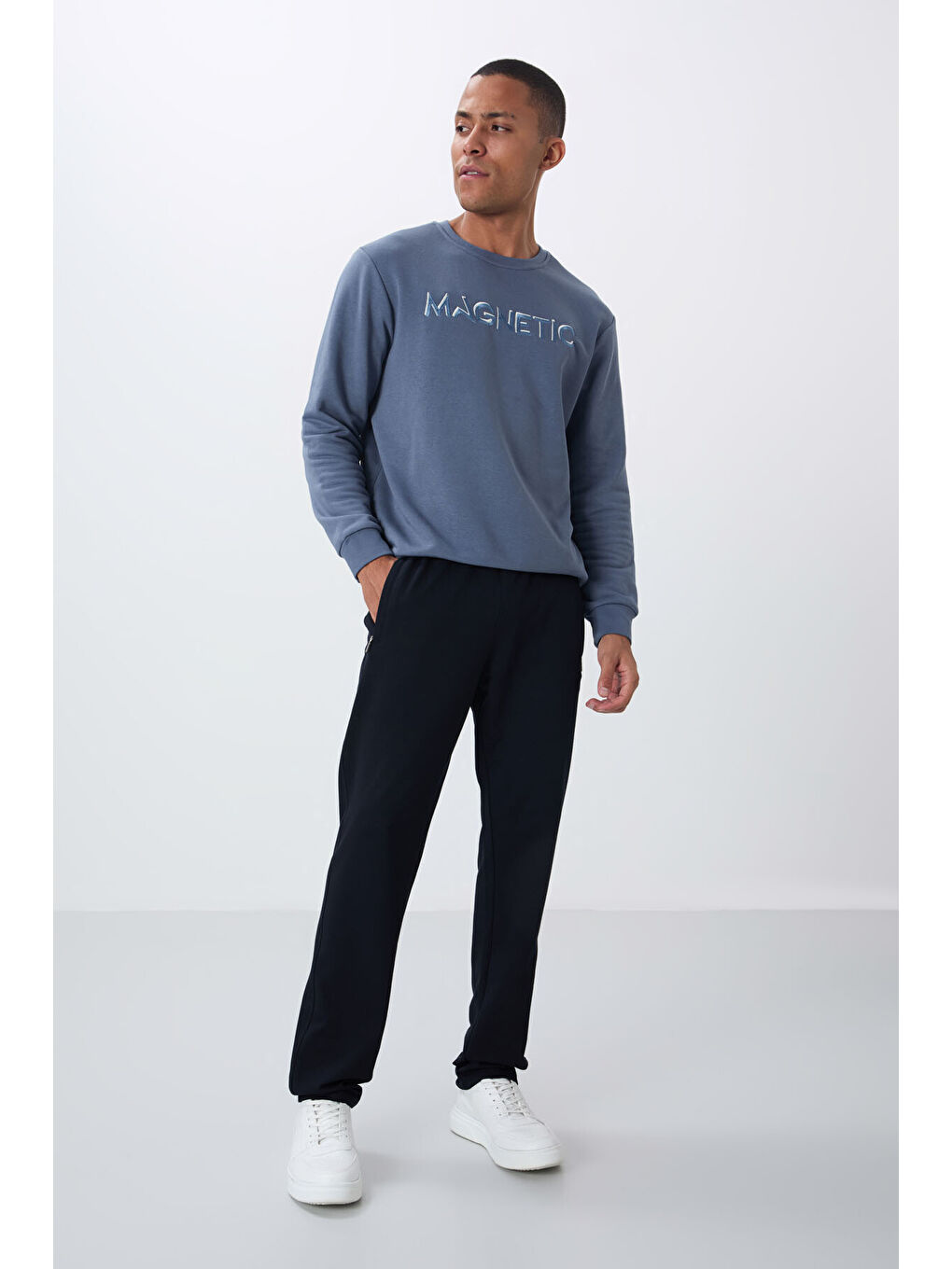 Lacivert Fermuar Cepli Dar Kalıp Klasik Paça Erkek Eşofman Alt - 84669-1