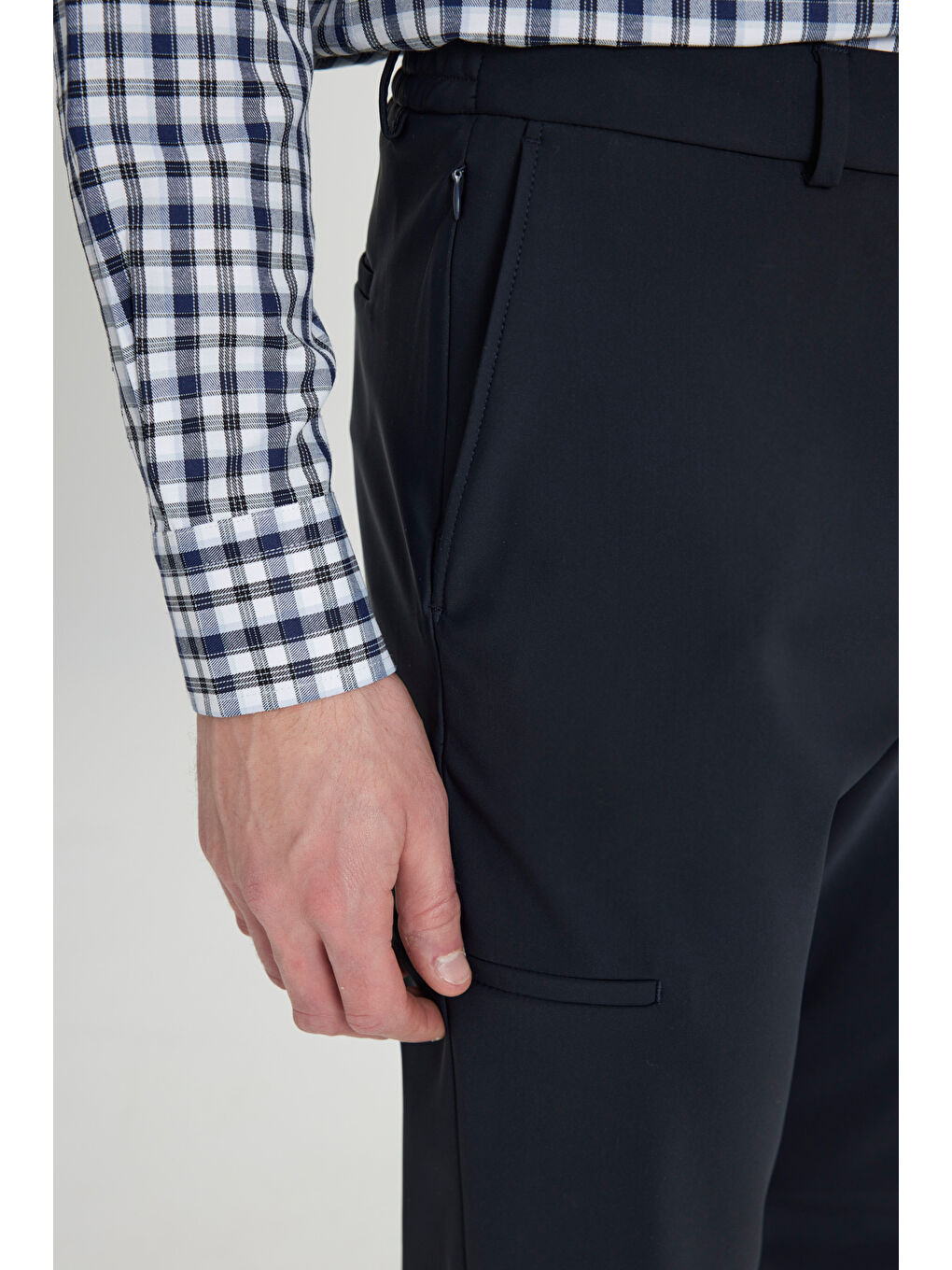 Erkek Lacivert Slim Fit Dar Kesim Beli Bağlamalı Yan Cep Esnek Casual Pantolon-4