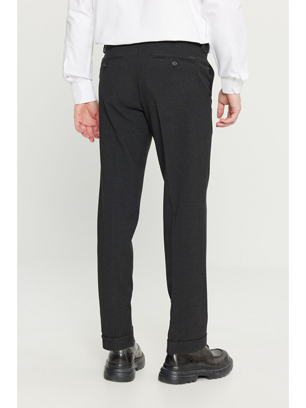 Erkek Siyah Slim Fit Dar Kesim Gofre Desenli Beli Gizli Lastikli Yan Cep Klasik Pantolon-5