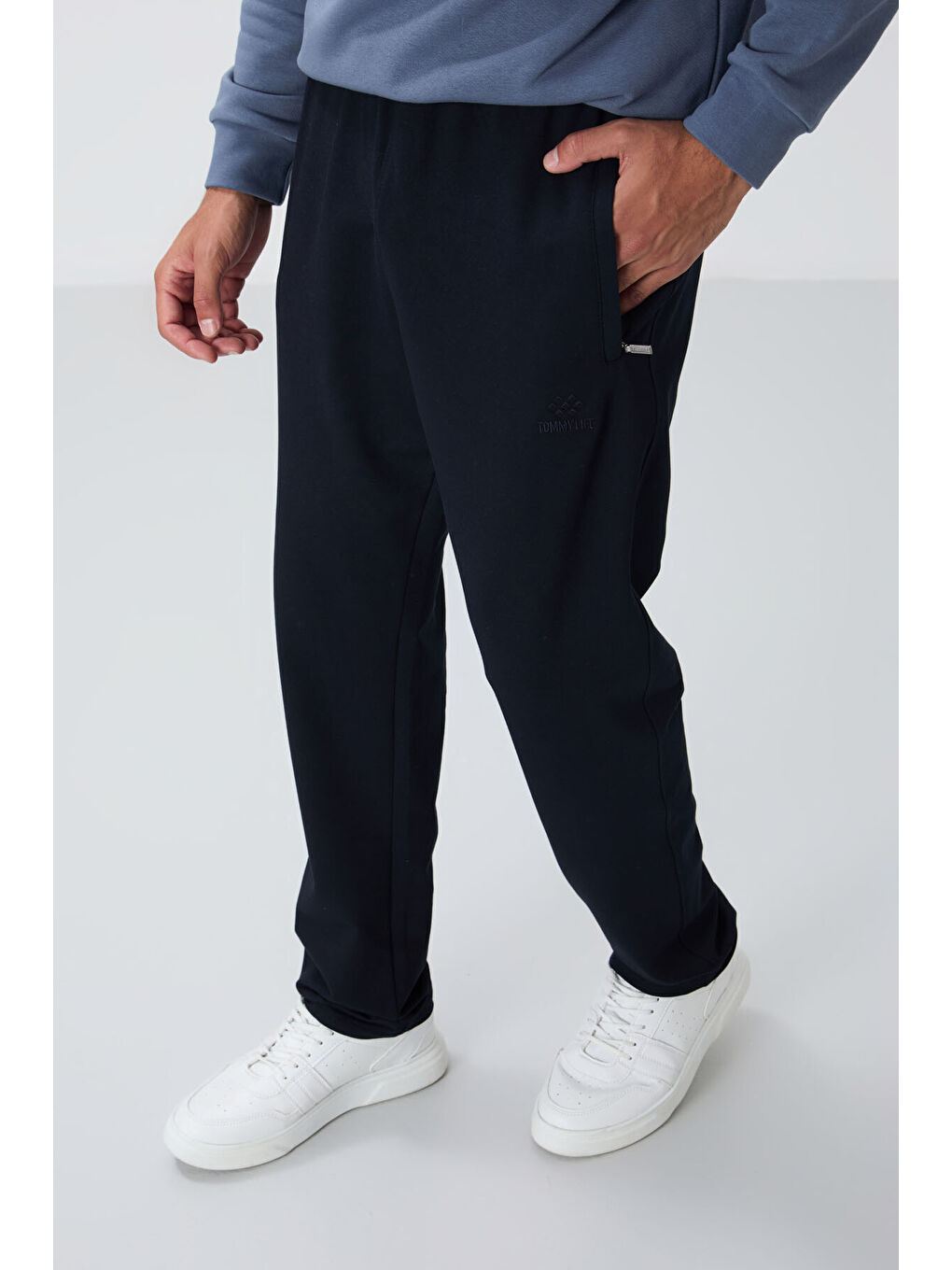 Lacivert Fermuar Cepli Dar Kalıp Klasik Paça Erkek Eşofman Alt - 84669-2