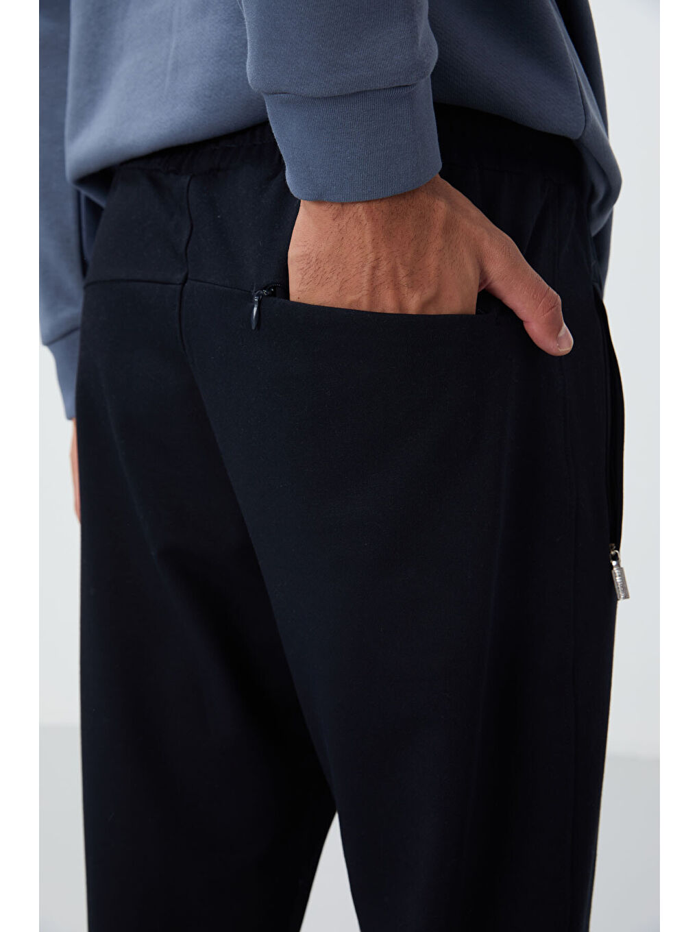 Lacivert Fermuar Cepli Dar Kalıp Klasik Paça Erkek Eşofman Alt - 84669-4