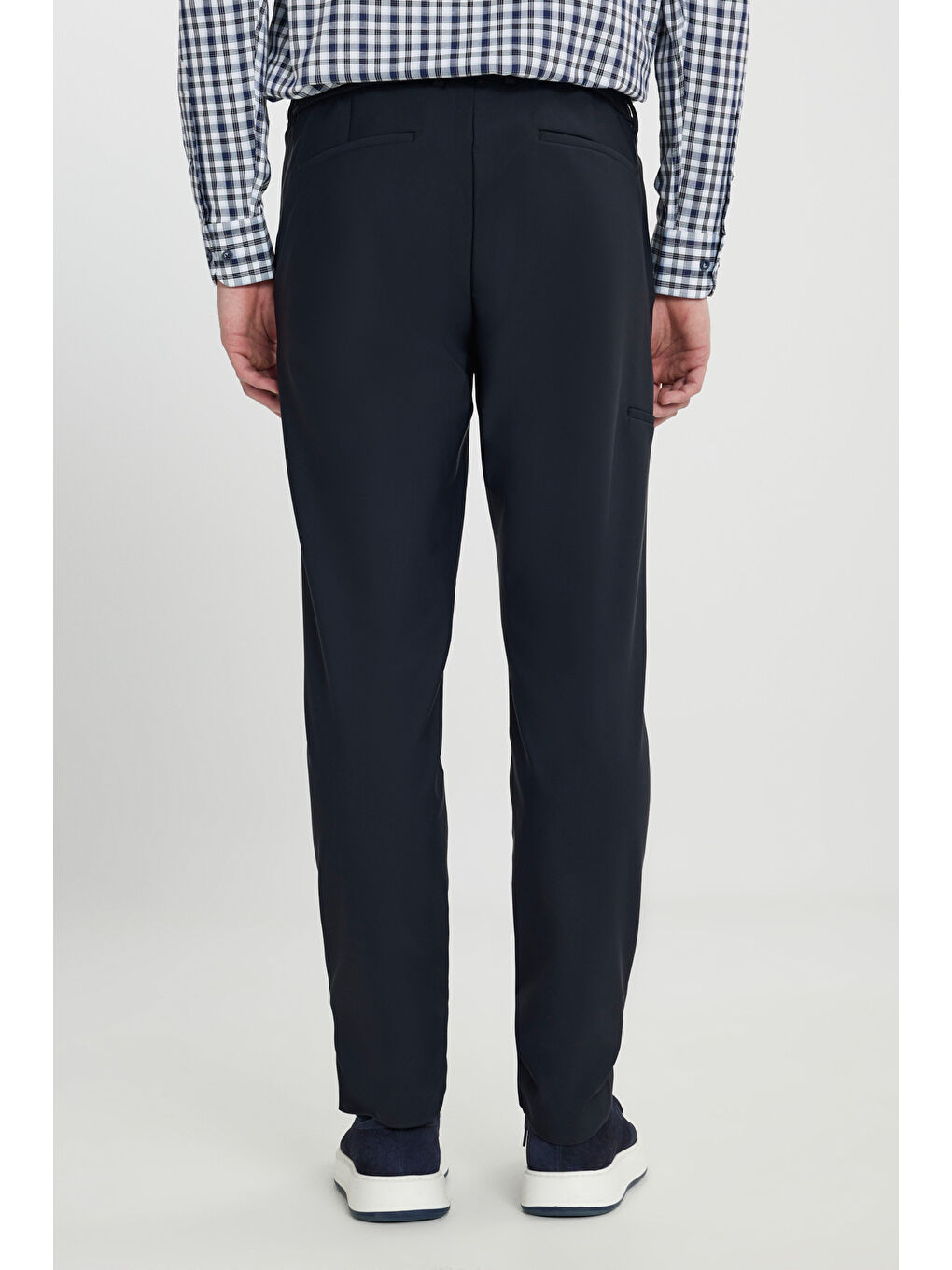 Erkek Lacivert Slim Fit Dar Kesim Beli Bağlamalı Yan Cep Esnek Casual Pantolon-5