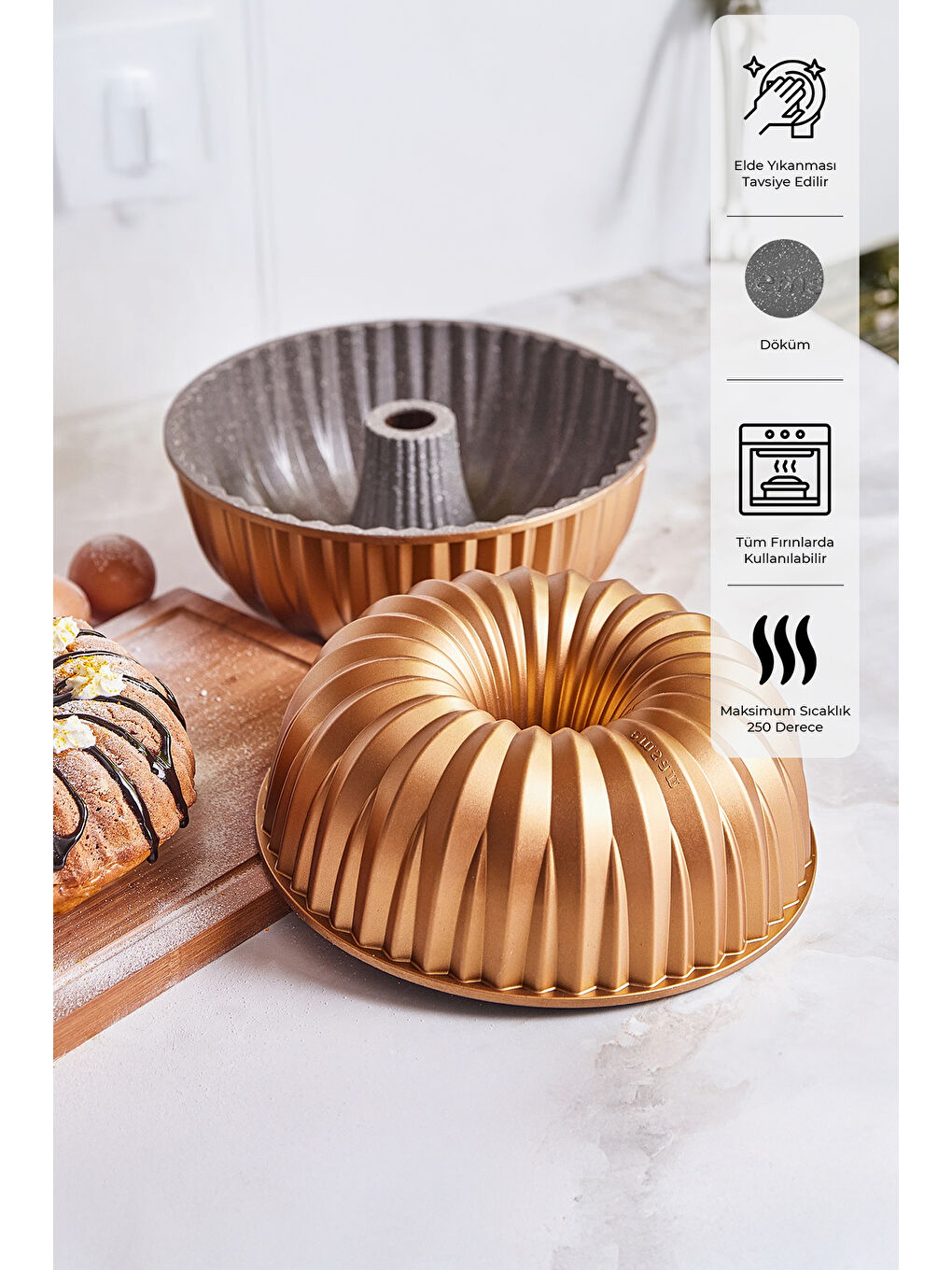 Sarı Griss Hardstone Döküm Kek Kalıbı Gold 24 cm