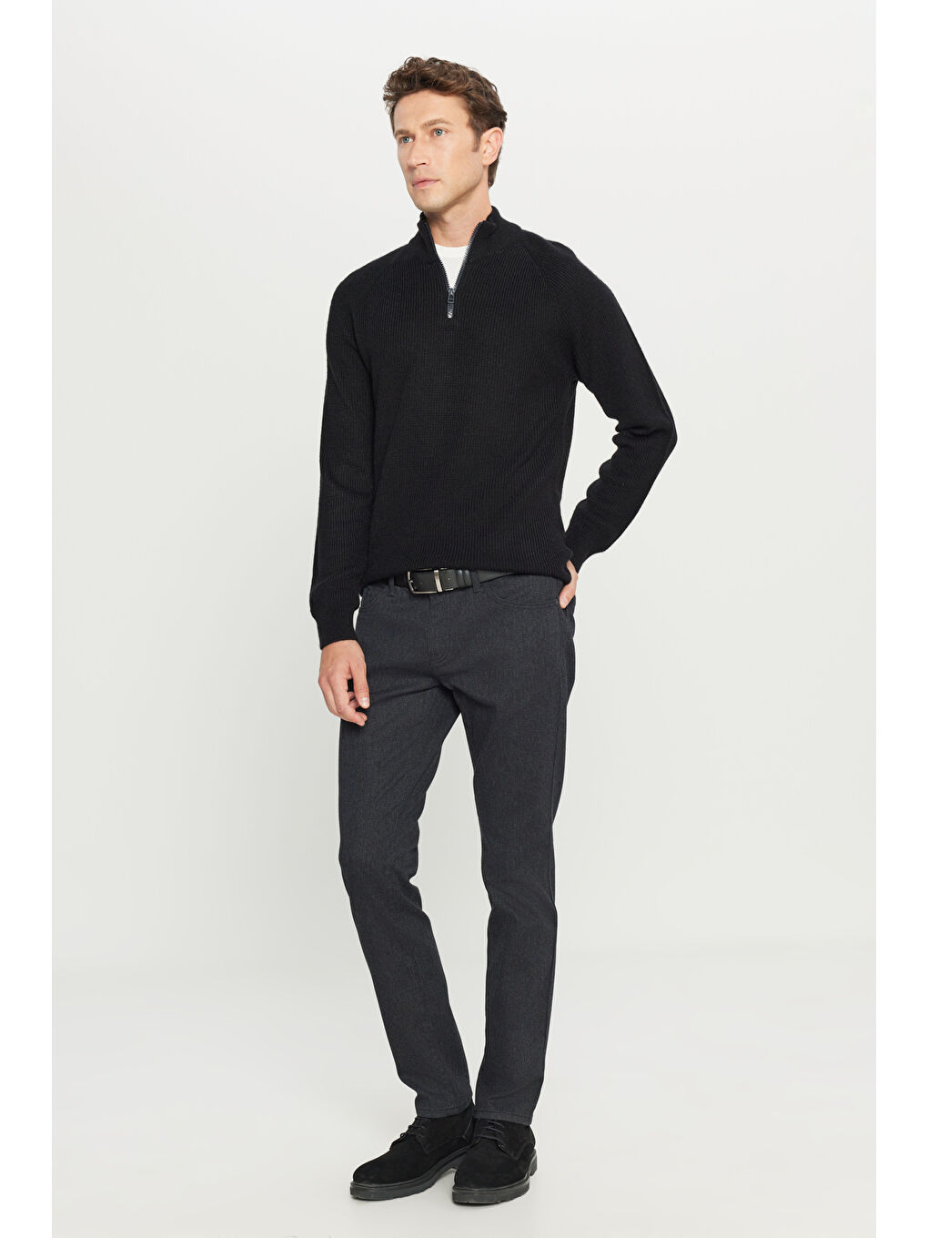 Erkek Siyah Pamuklu Slim Fit Dar Kesim 5 Cepli Esnek Casual Pantolon-2