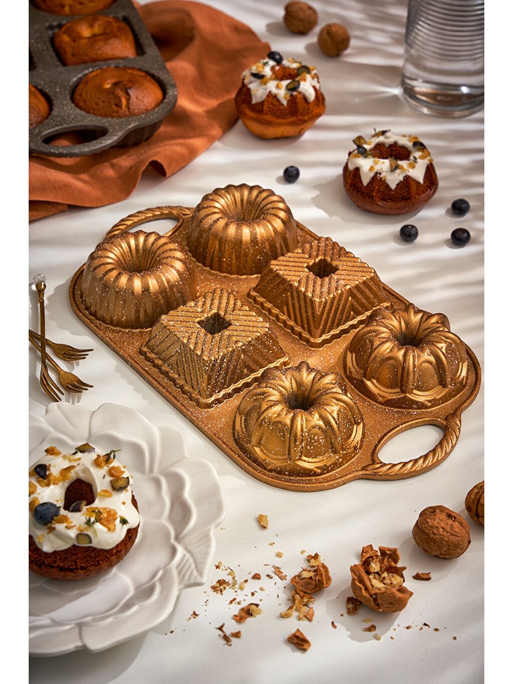 Sarı Griss One Six 6'lı Döküm Kek Kalıbı Gold-1