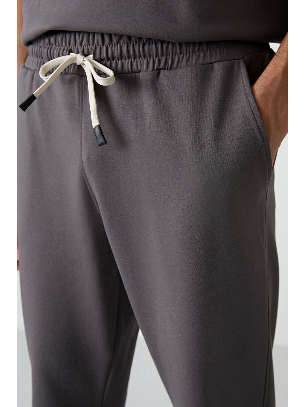 Koyu Gri Pamuklu Kalın Yumuşak Dokulu  Fit Basic Erkek Eşofman Takım - 85251-3