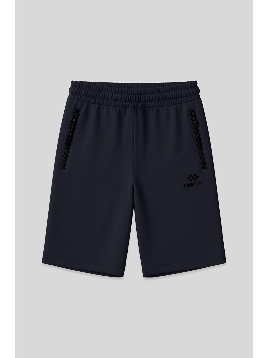 Lacivert Gizli Fermuar Arka Cepli Bağcıklı Standart Kalıp Erkek Şort - 81136