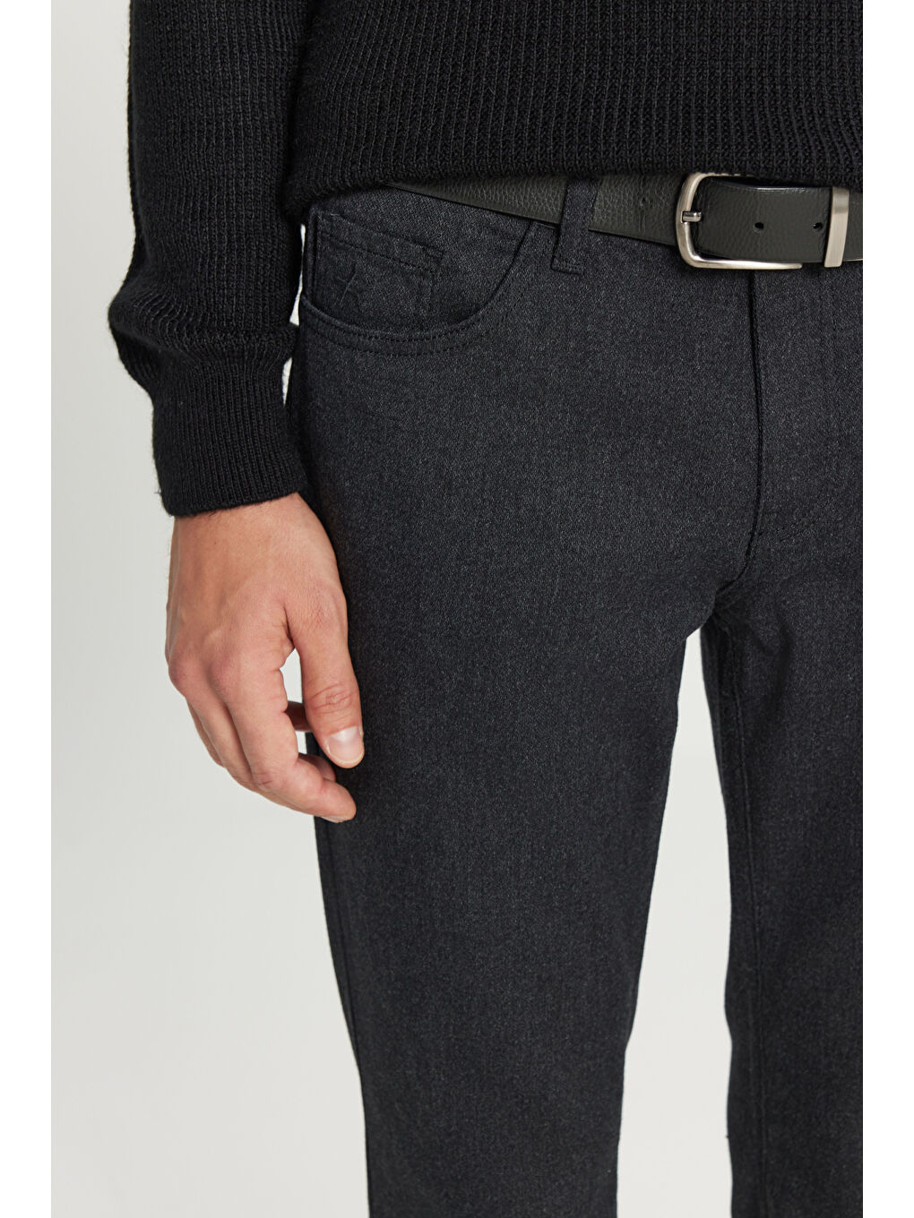 Erkek Siyah Pamuklu Slim Fit Dar Kesim 5 Cepli Esnek Casual Pantolon-4