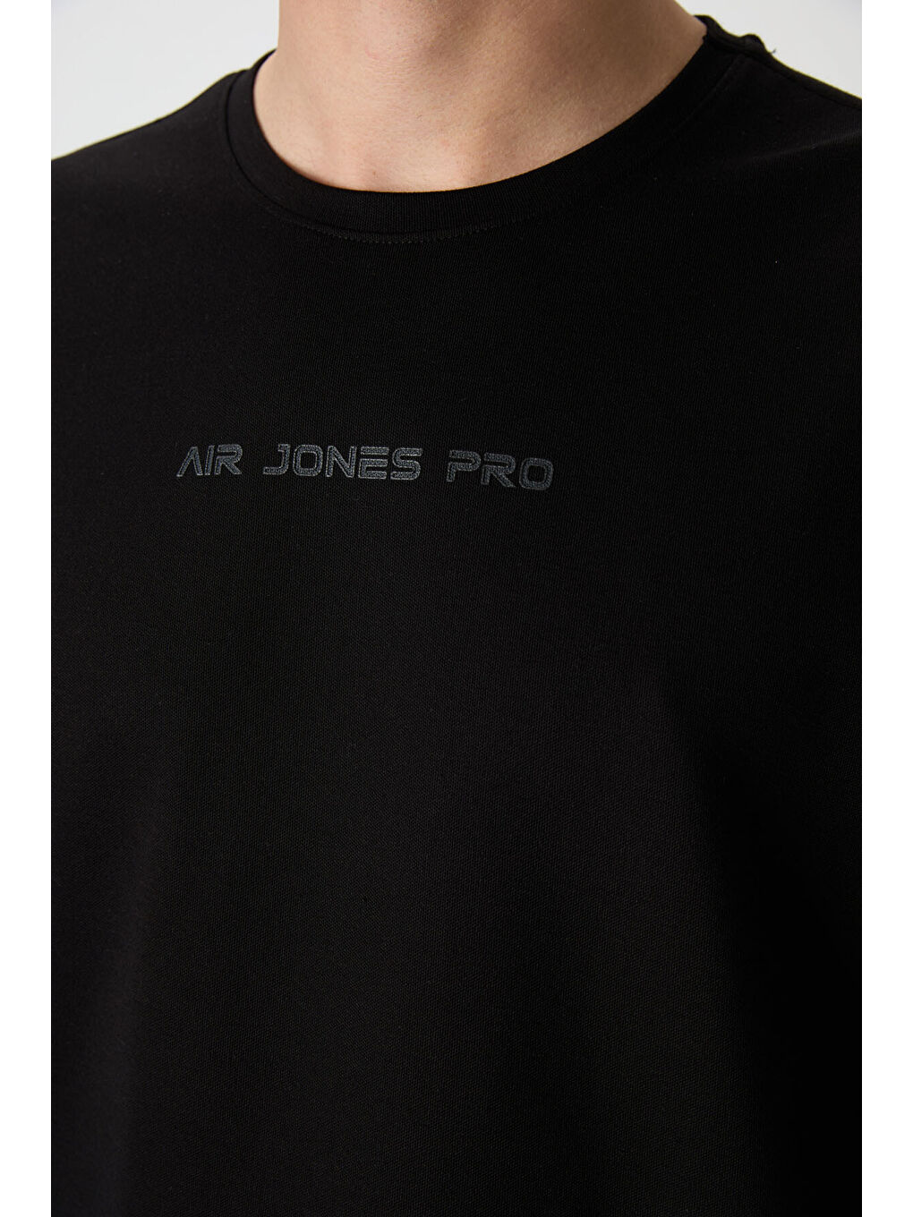 Siyah Pamuklu Kalın Yüzeyi Dokulu  Fit  Baskılı Erkek Tişört - 88364-1