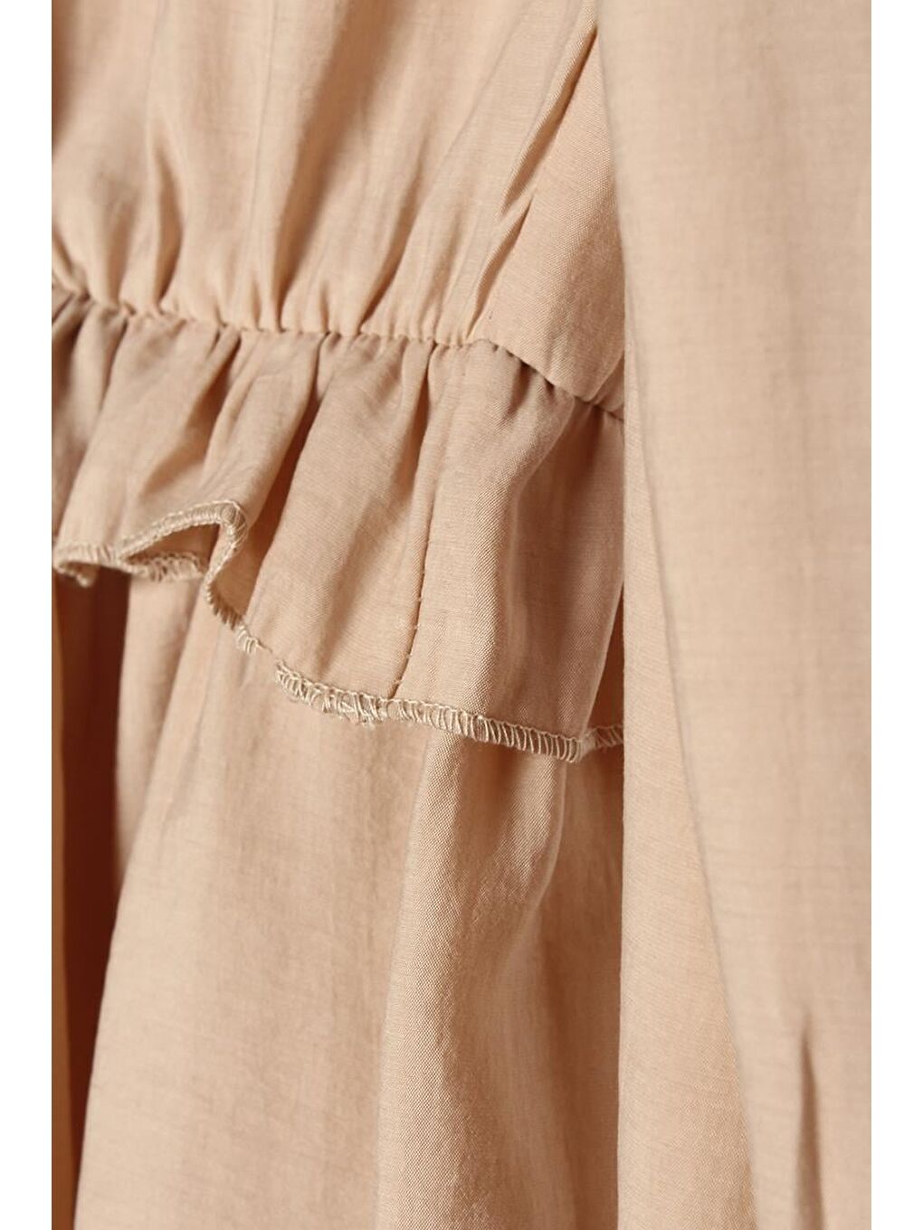 Bej Fırfır Detaylı Beli Büzgülü Tunik-5