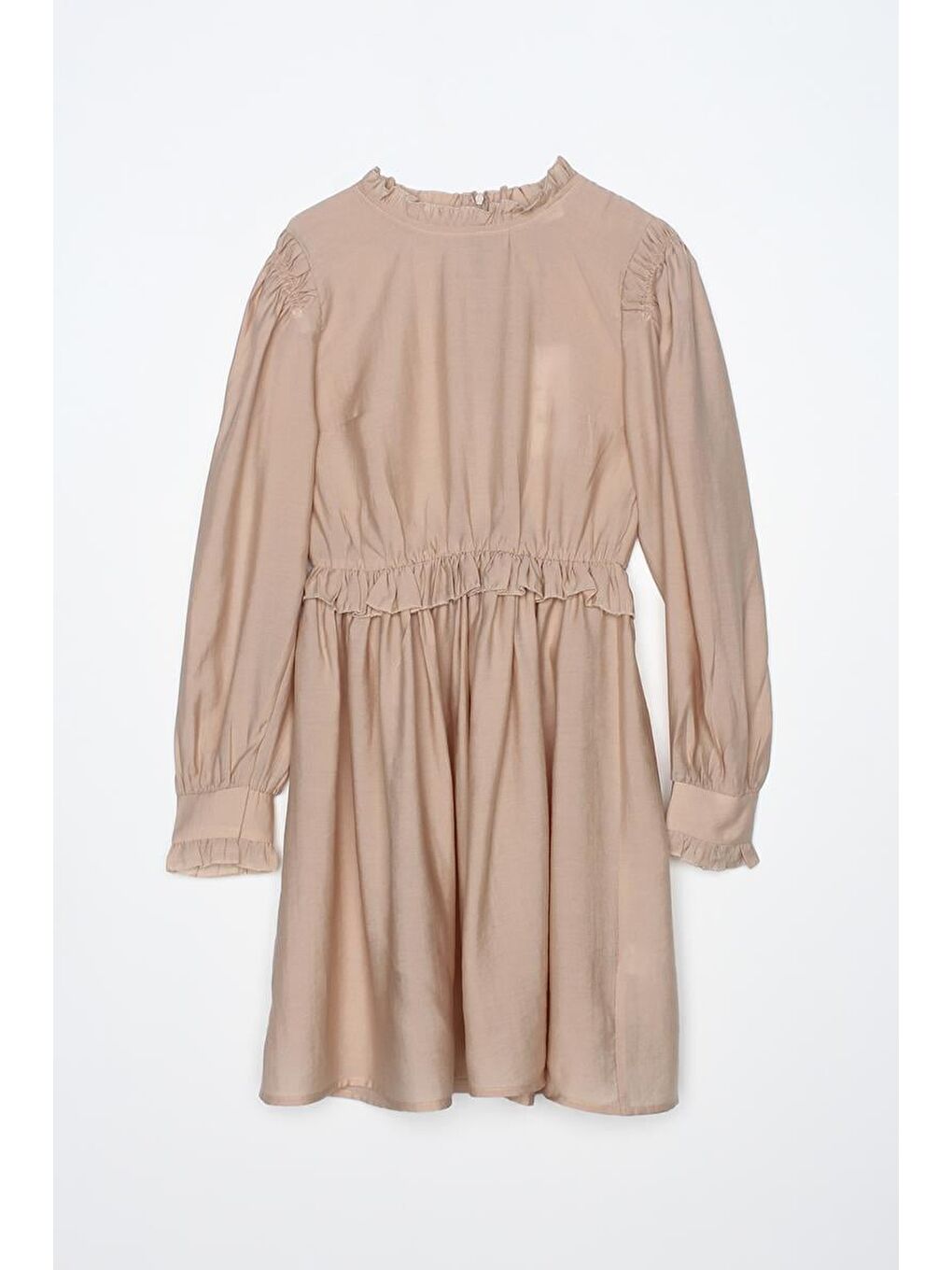 Bej Fırfır Detaylı Beli Büzgülü Tunik-6