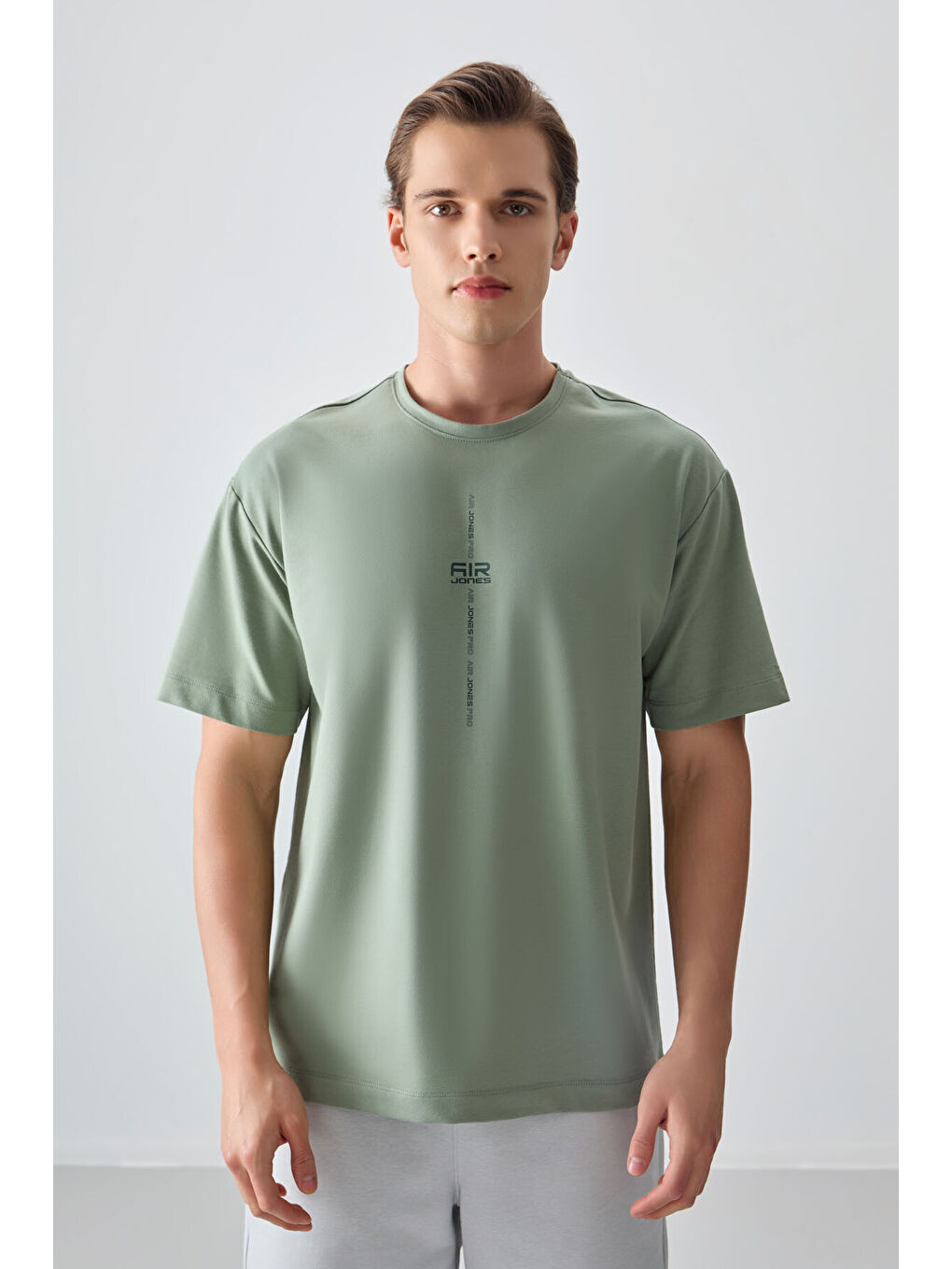 Açık Yeşil Pamuklu Kalın Yumuşak Dokulu Oversize Fit Baskılı Erkek Tişört - 88373