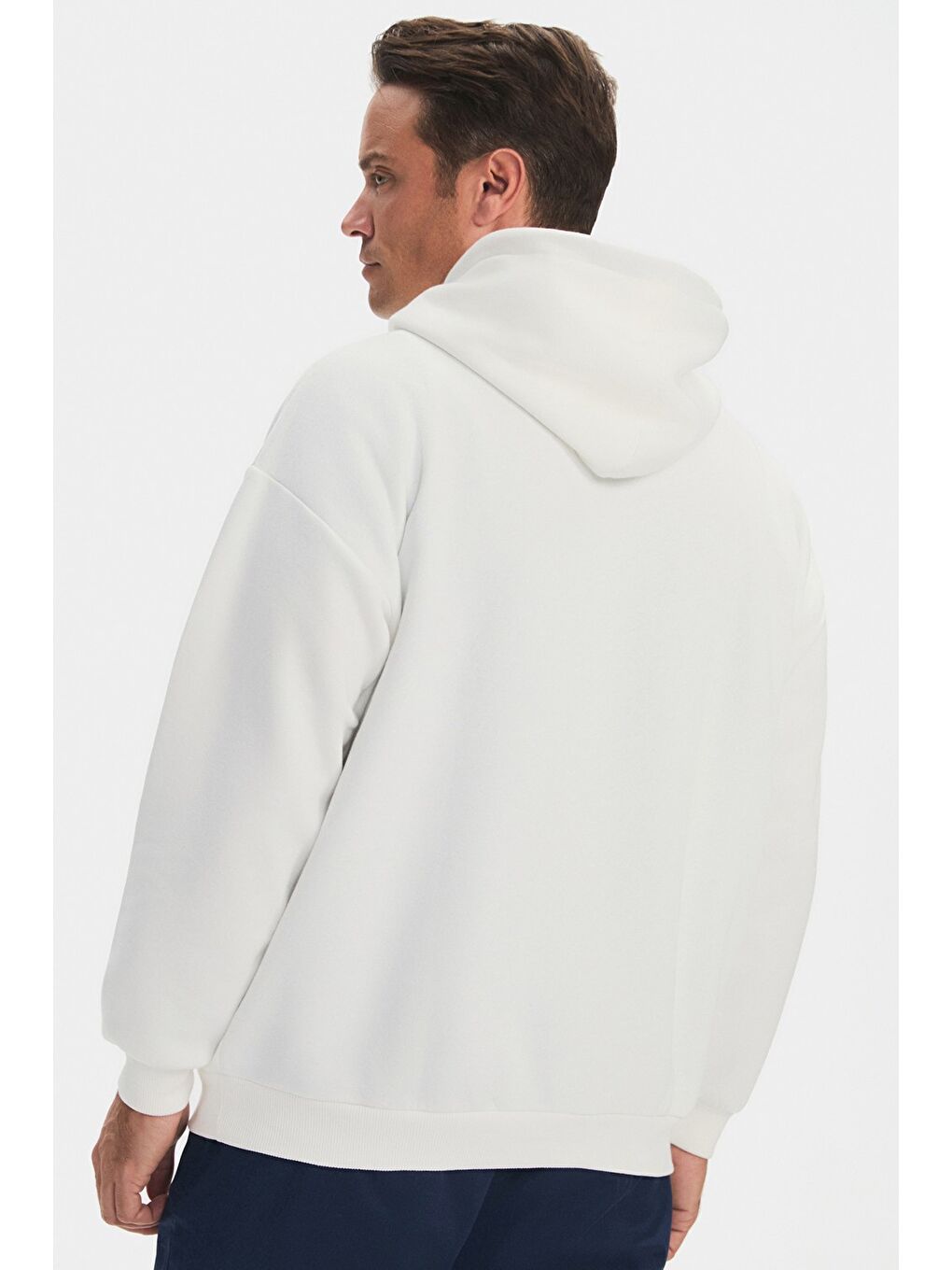 Ekru Uzun Kollu Kanguru Cepli Kapüşonlu  Erkek Hoodie-4