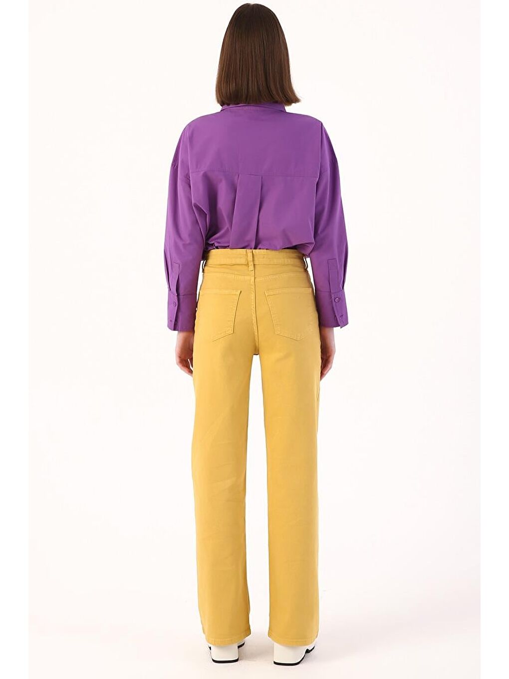 Sarı Hardal Wide Leg Yüksek Bel Pantolon-3