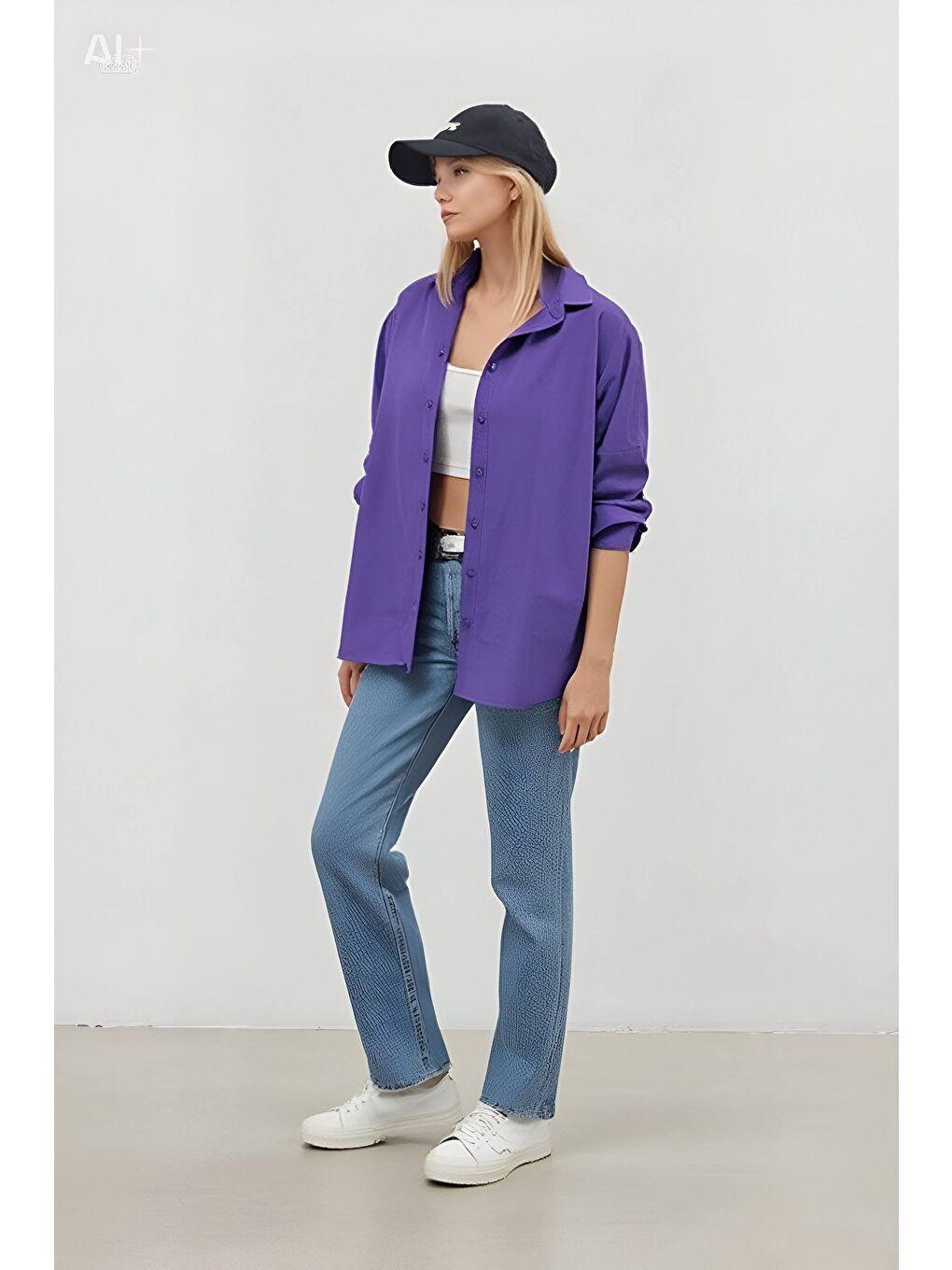 Kadın Mor Oversize Uzun Basic Gömlek Hzl22w-bd139001-2