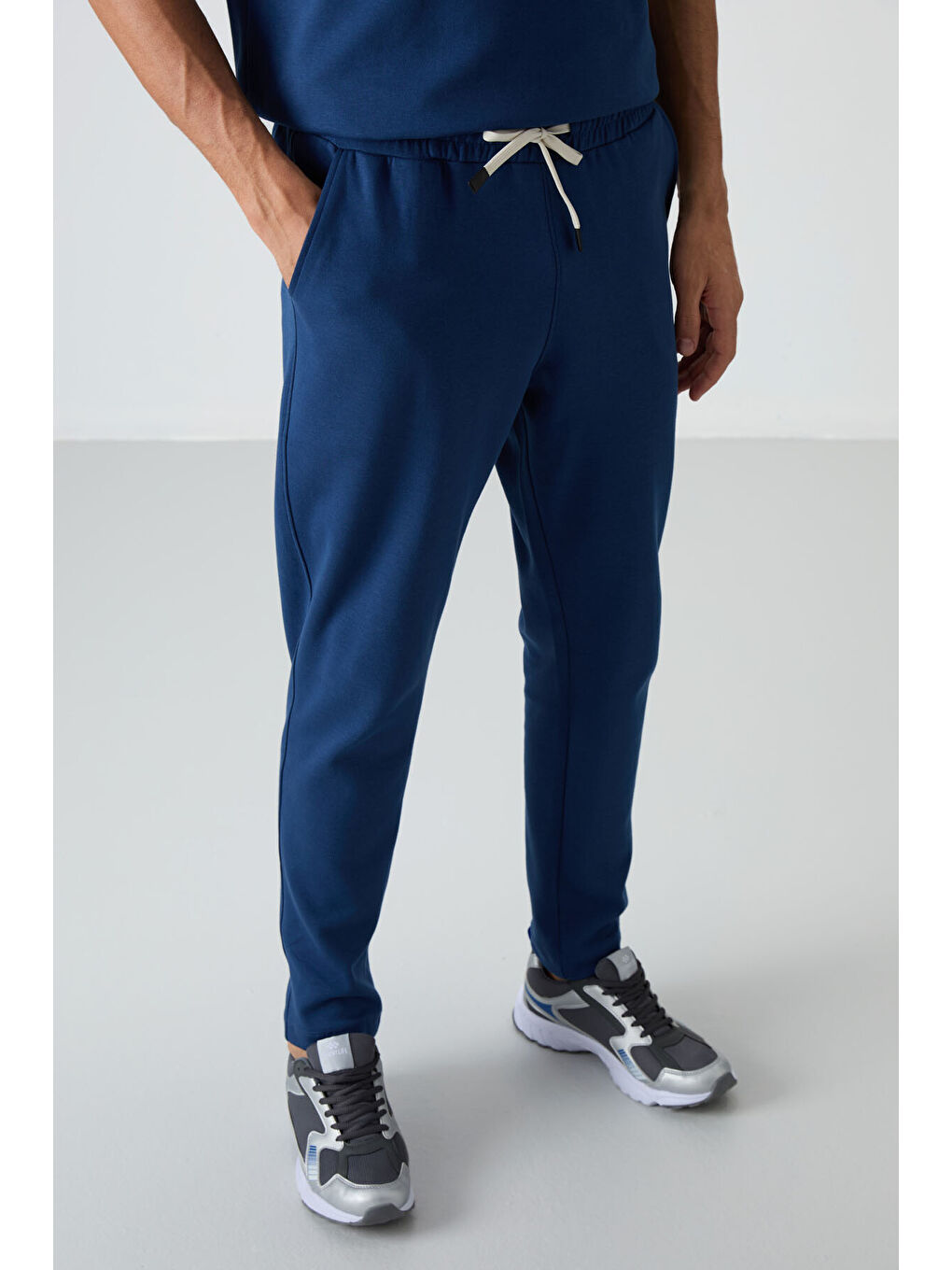 Lacivert Pamuklu Kalın Yumuşak Dokulu  Fit Basic Erkek Eşofman Takım-4