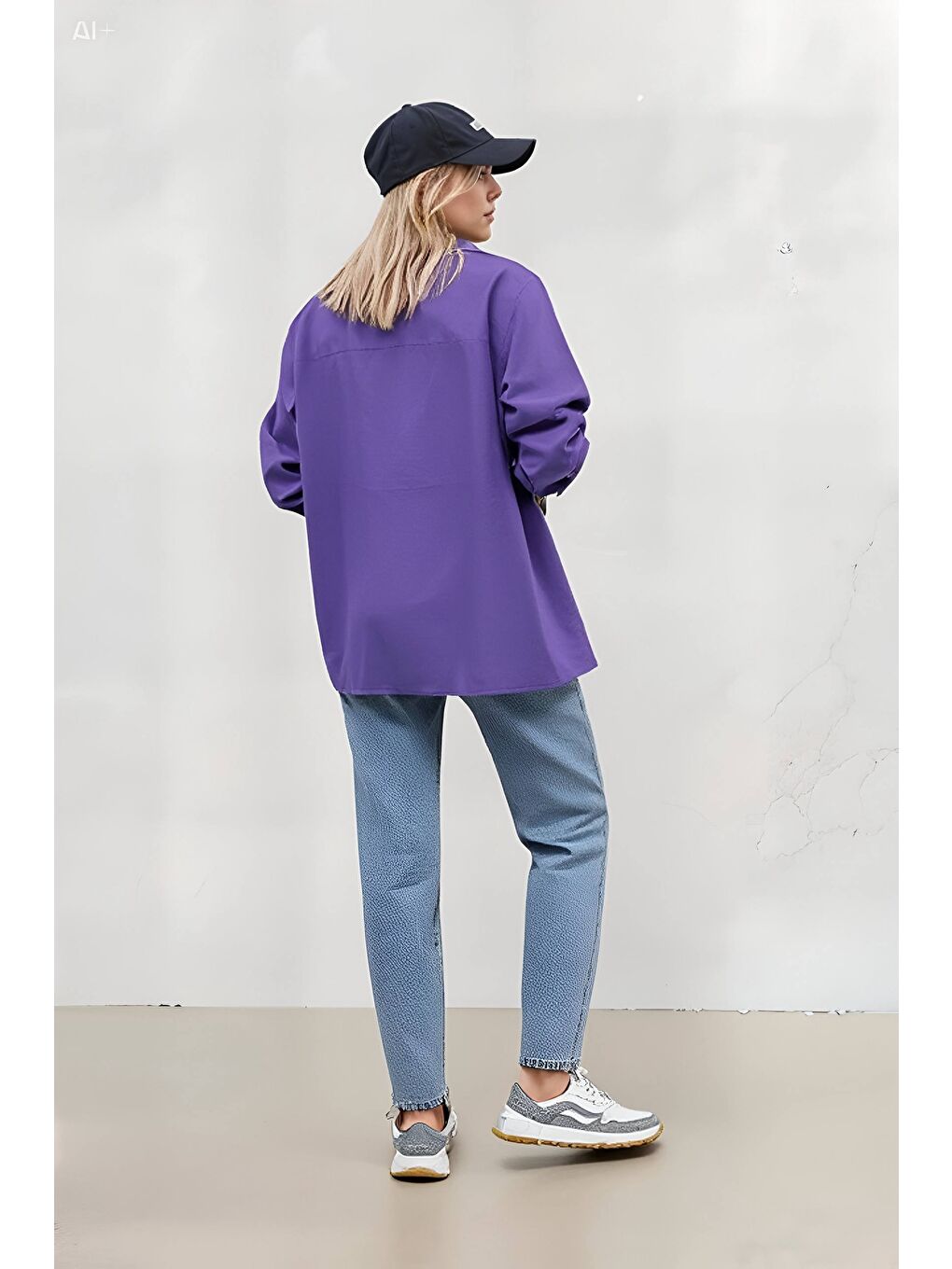 Kadın Mor Oversize Uzun Basic Gömlek Hzl22w-bd139001-3