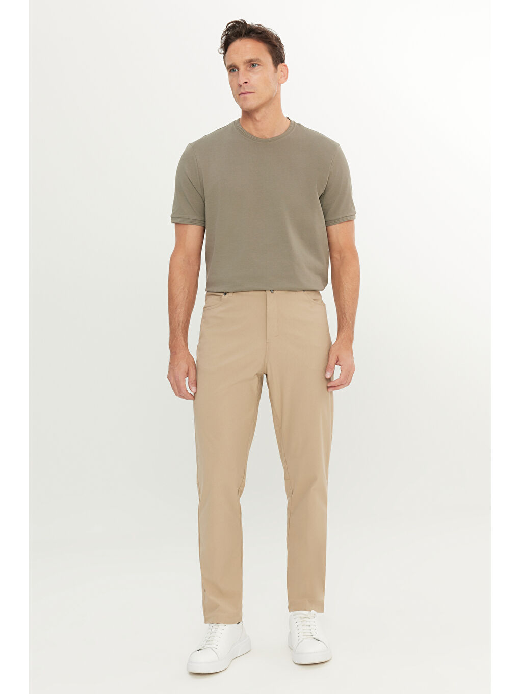 Erkek Bej 360 Her Yöne Esneyen Slim Fit Dar Kesim 5 Cep Casual Pantolon-1