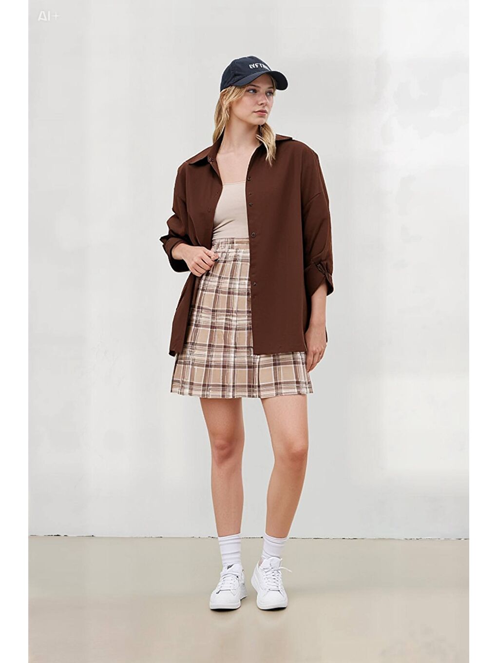 Kahverengi Kadın Çikolata Oversize Uzun Basic Gömlek Hzl22w-bd139001