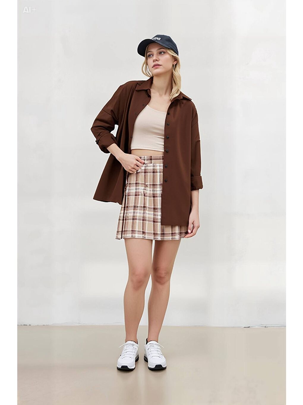 Kahverengi Kadın Çikolata Oversize Uzun Basic Gömlek Hzl22w-bd139001-1