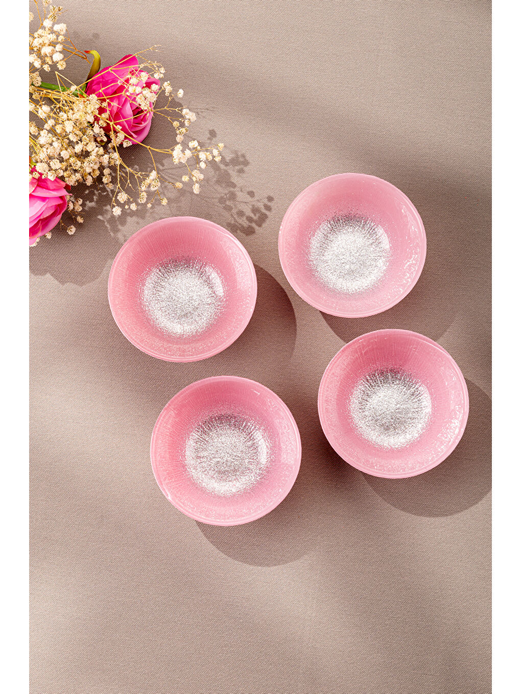 Pastel 4 Parça Cam Kase 10 cm Pembe