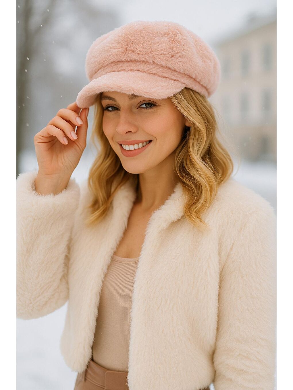 Pembe Kadın Pudra Pelüş Kaptan-denizci Şapka Spk1128-1