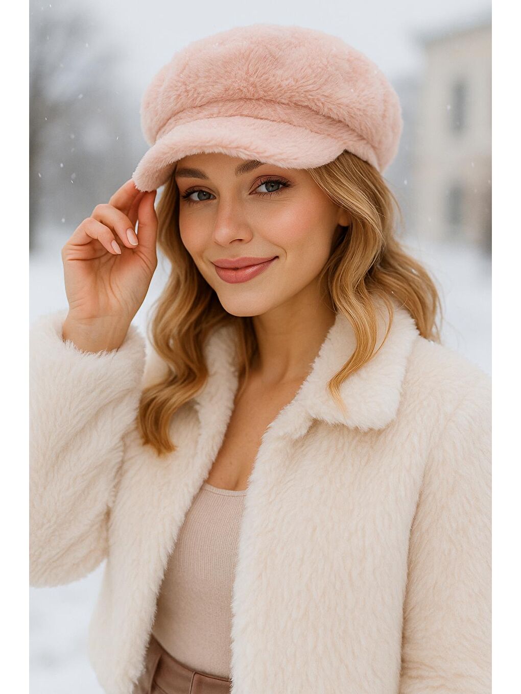 Pembe Kadın Pudra Pelüş Kaptan-denizci Şapka Spk1128-3