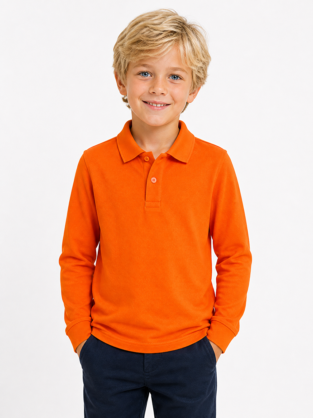 Turuncu Kids Polo Yaka Basic Uzun Kollu Unisex Erkek Çocuk Tişört