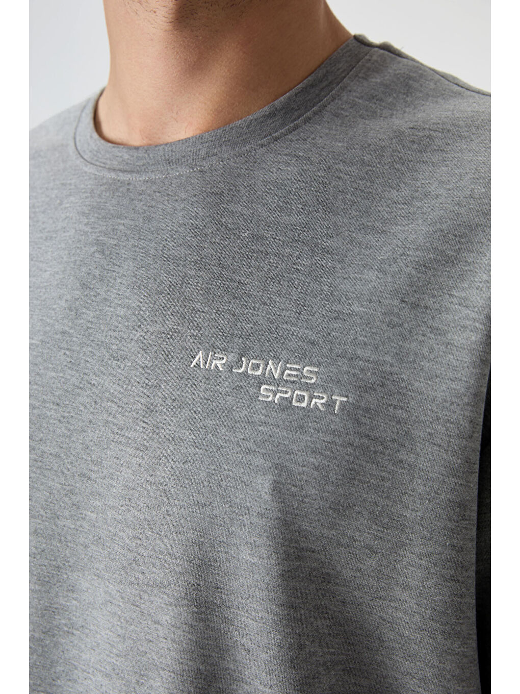 Gri Melanj Pamuklu Kalın Yumuşak Dokulu  Fit Nakışlı Erkek Eşofman Takım - 85252-2