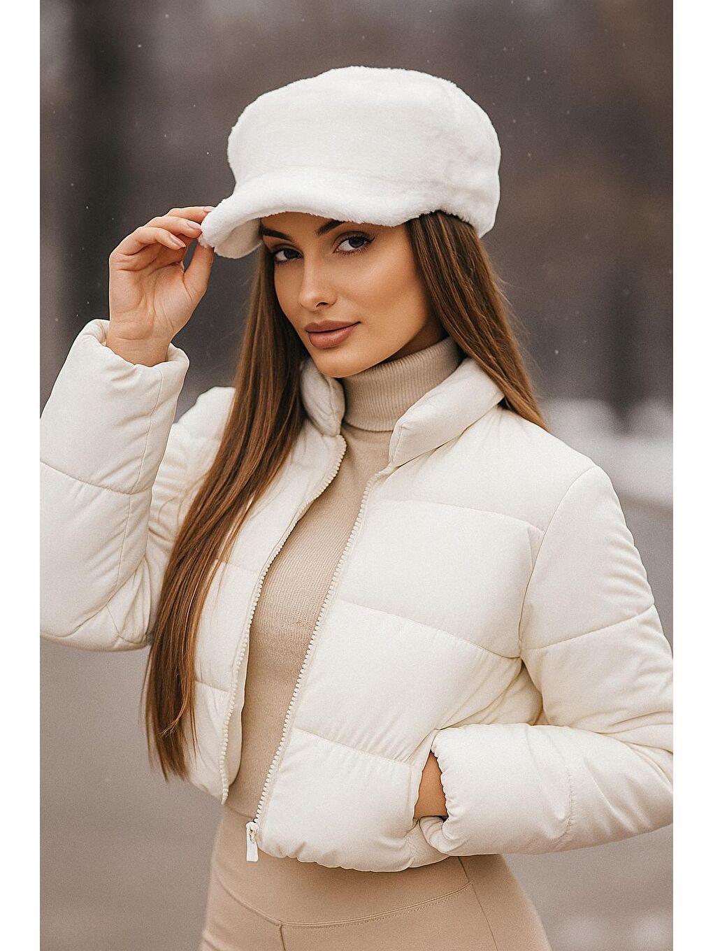 Kadın Ekru Pelüş Kaptan-denizci Şapka Spk1128-3