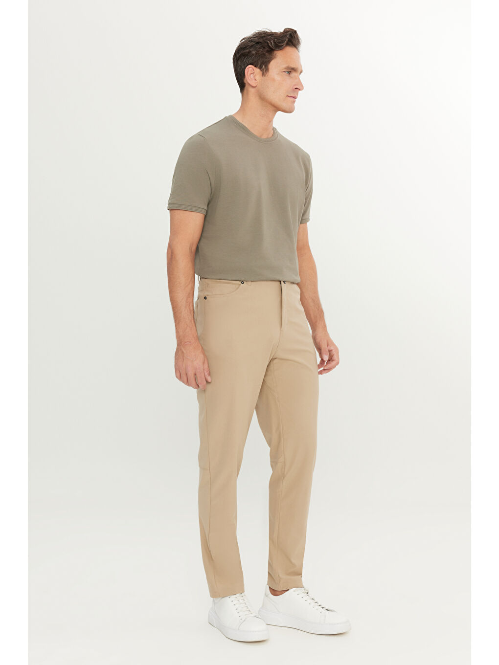 Erkek Bej 360 Her Yöne Esneyen Slim Fit Dar Kesim 5 Cep Casual Pantolon-2