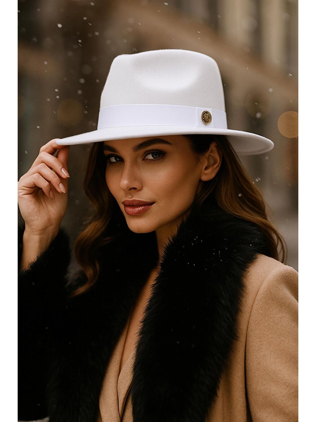 Beyaz İthal Kaşe Fötr Panama Şapka SPK1145-1