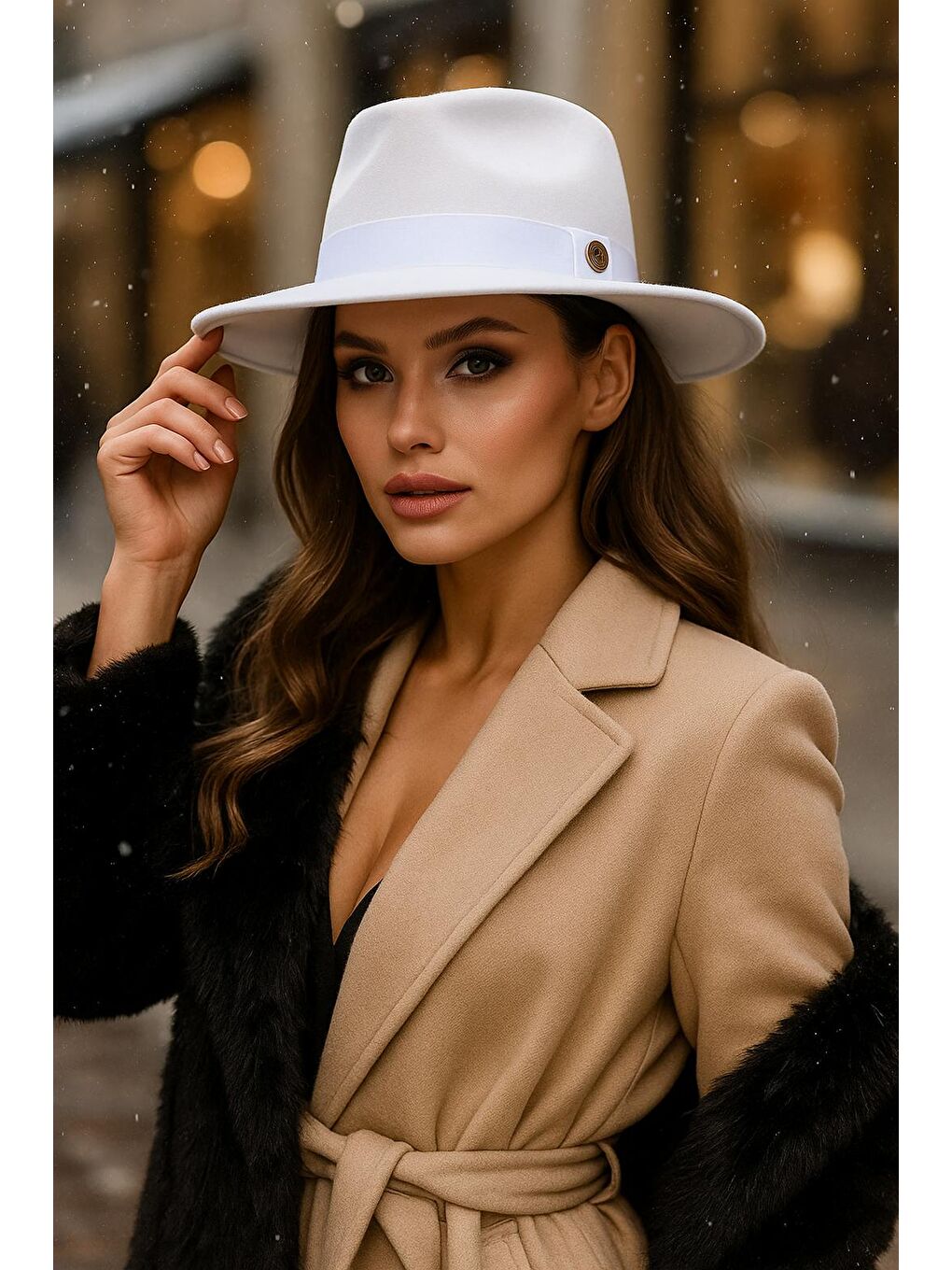 Beyaz İthal Kaşe Fötr Panama Şapka SPK1145-2