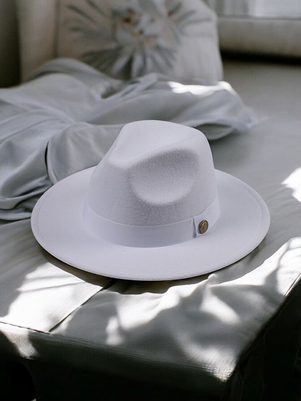 Beyaz İthal Kaşe Fötr Panama Şapka SPK1145-3