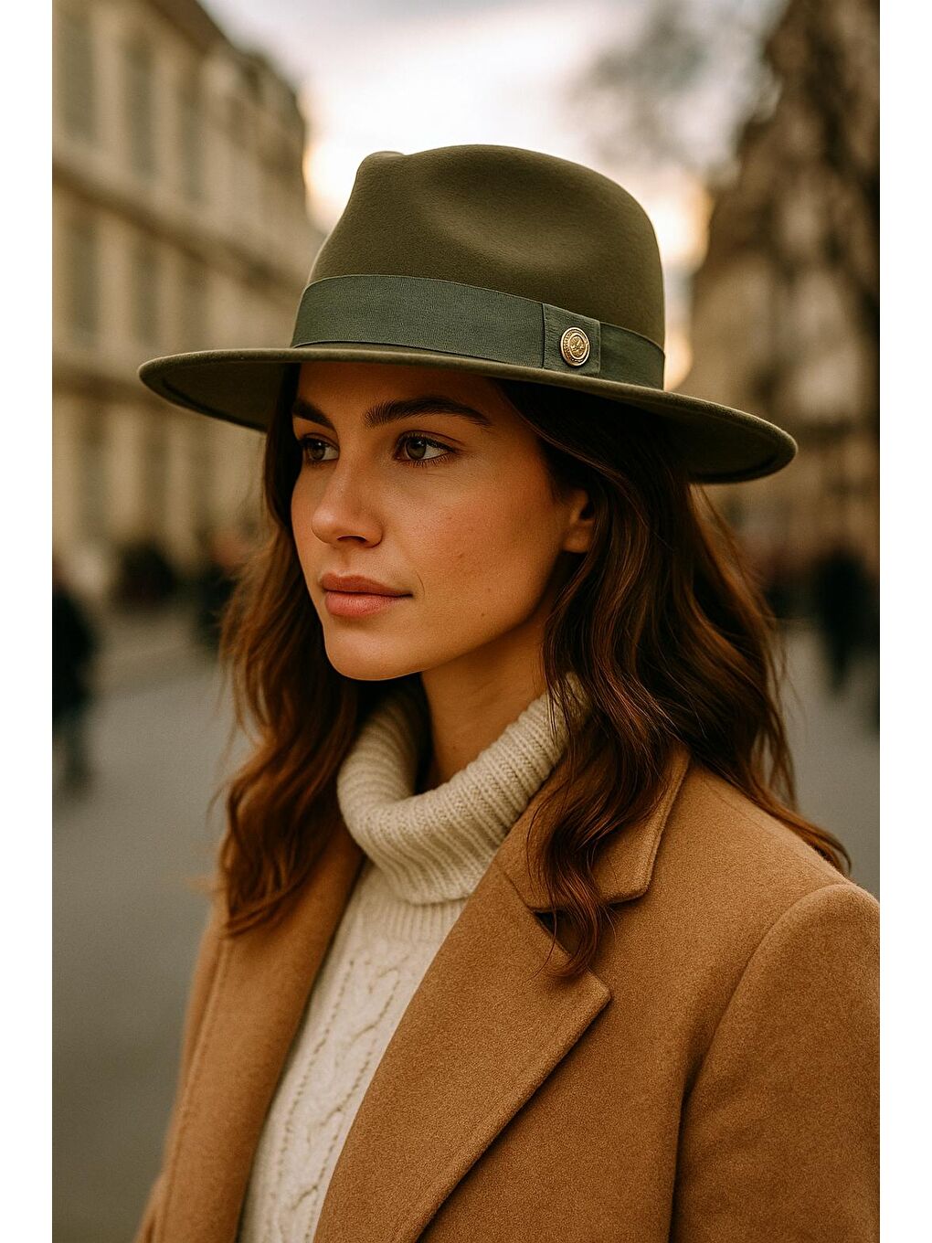 Trendy Fötr Şapka Haki Bant Detaylı Dekoratif Aksesuar Unisex Ve Rahat Tasarım Spk1145-1